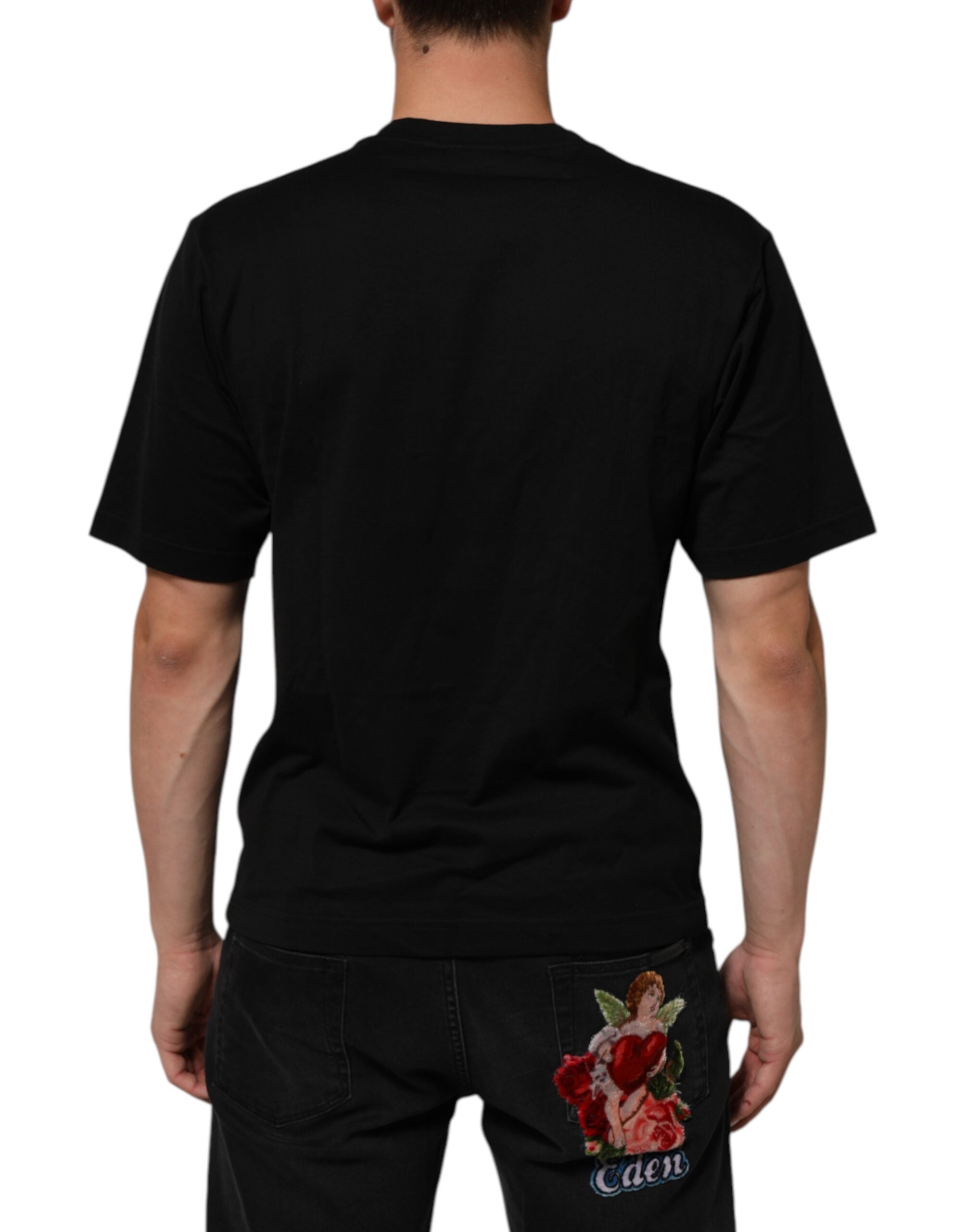 Dolce & Gabbana Black Logo Plaque Cotton Crew Neck Men's T-shirt (Pre-Owned)