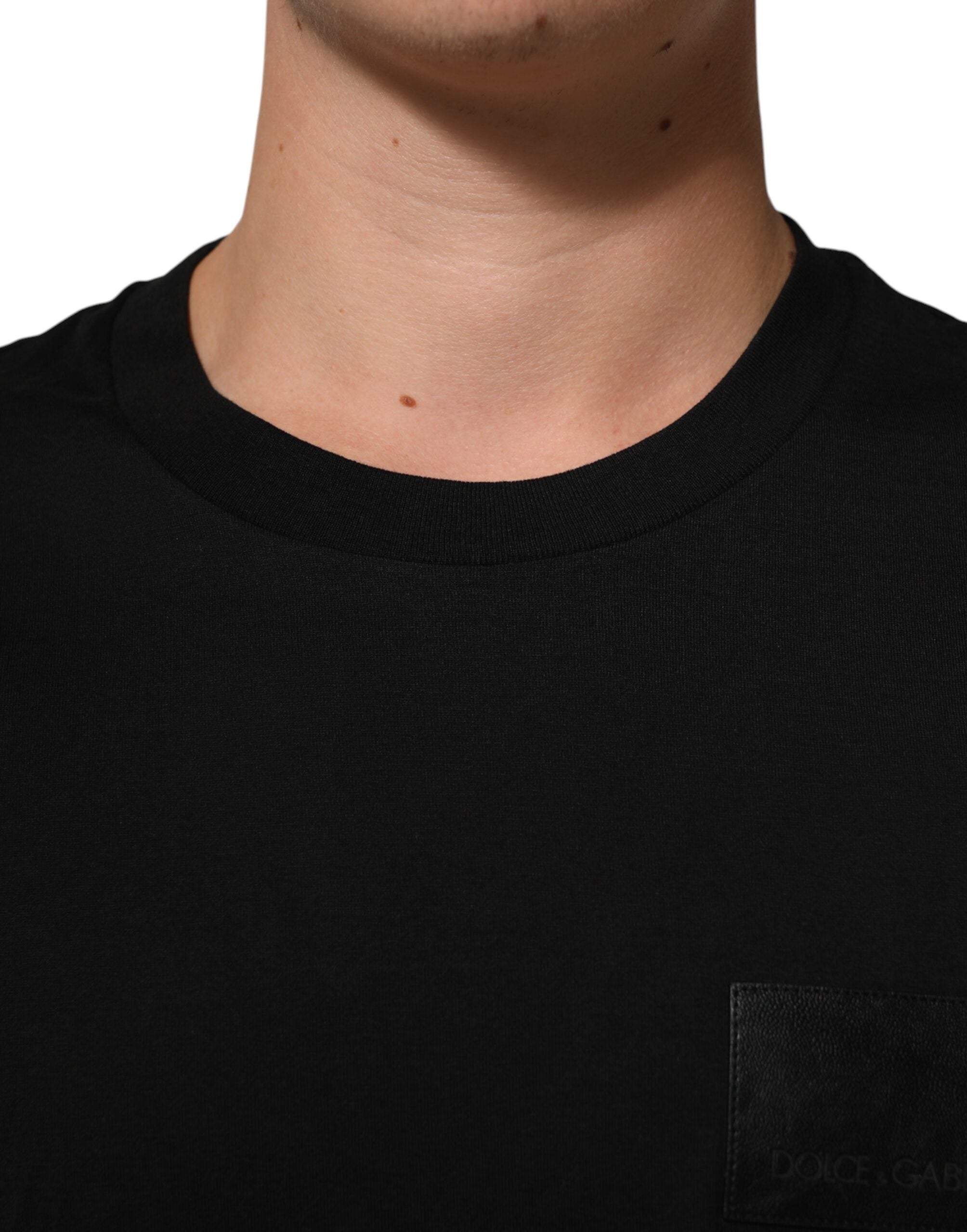 Dolce & Gabbana Black Logo Plaque Cotton Crew Neck Men's T-shirt (Pre-Owned)