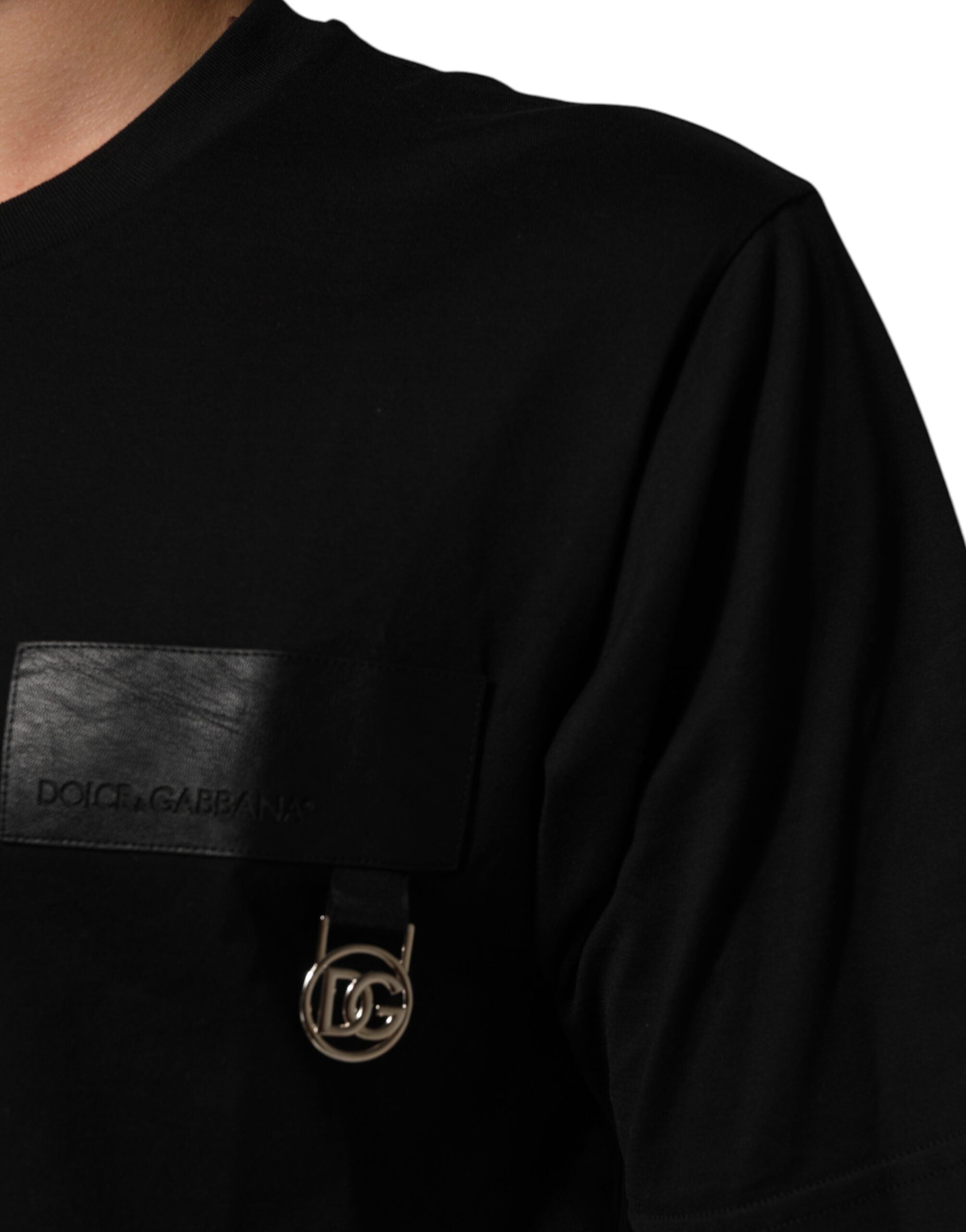 Dolce & Gabbana Black Logo Plaque Cotton Crew Neck Men's T-shirt (Pre-Owned)