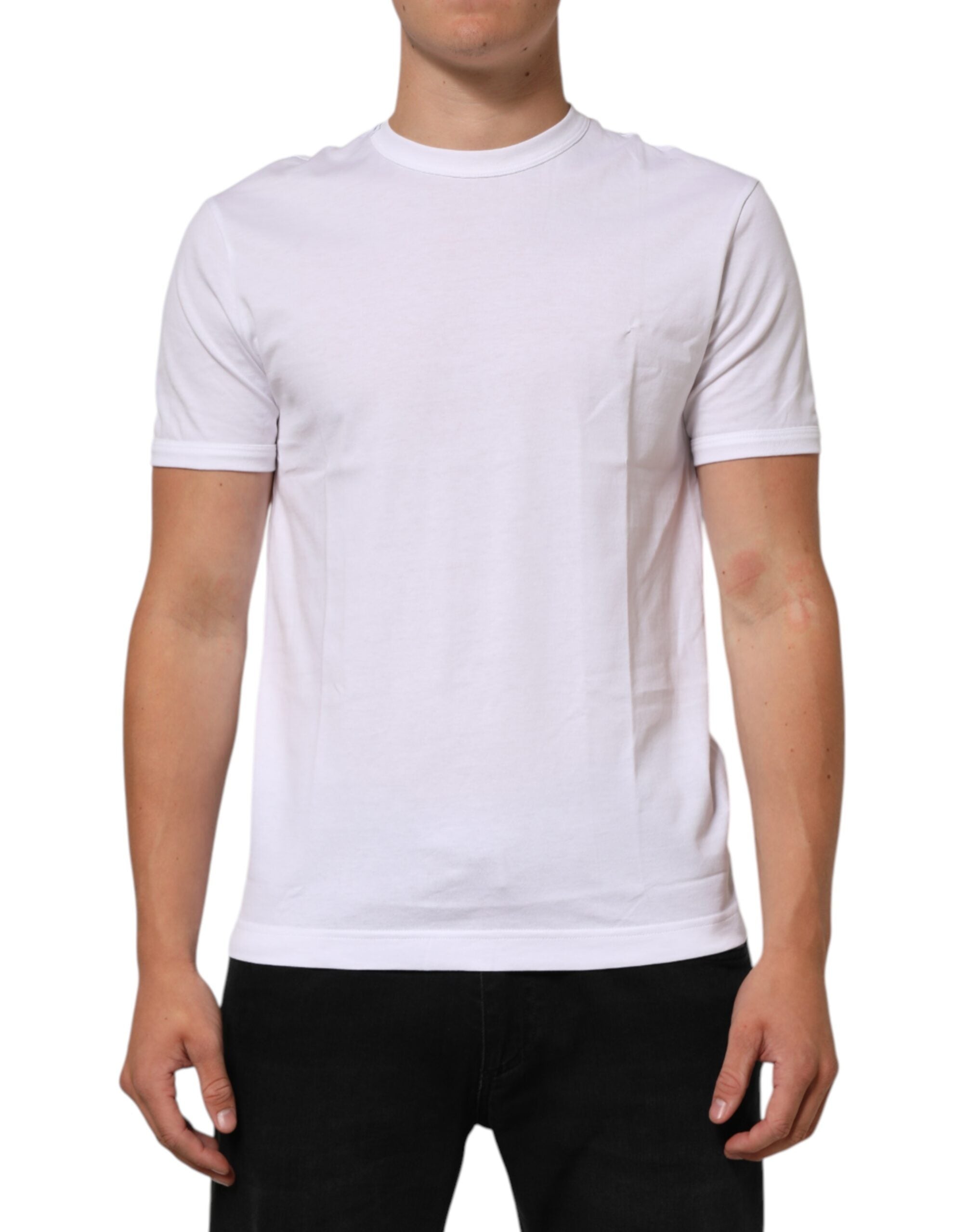Dolce & Gabbana White Goodluck 2021 Cotton Crew Neck Men's T-shirt (Pre-Owned)