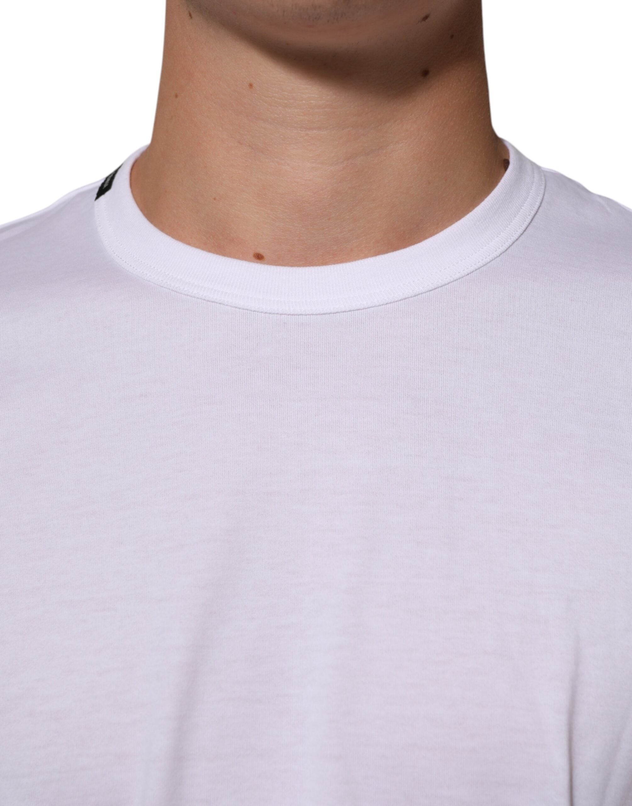 Dolce & Gabbana White Goodluck 2021 Cotton Crew Neck Men's T-shirt (Pre-Owned)