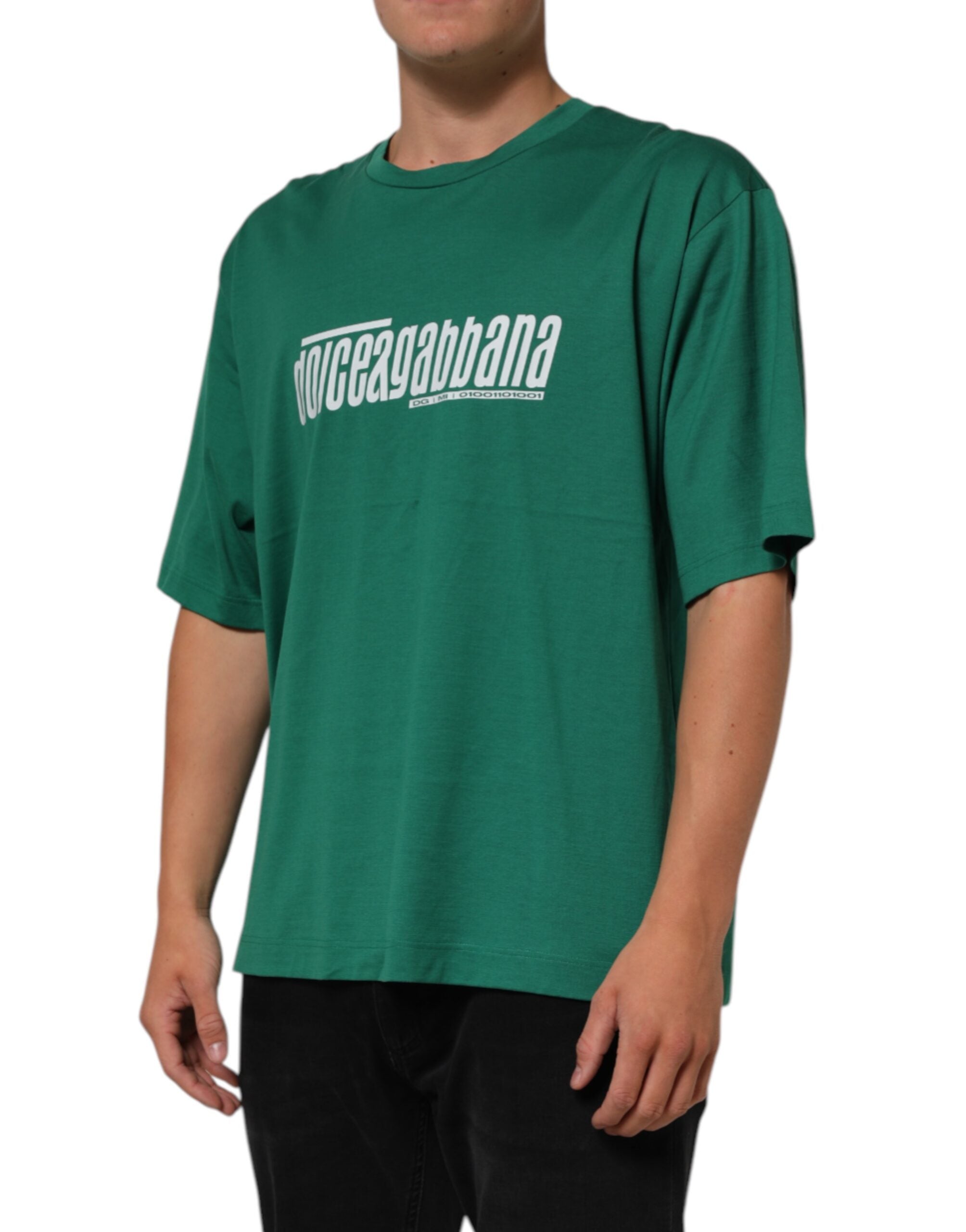 Dolce & Gabbana Green Cotton Graphic Logo Print Crewneck Men's T-shirt (Pre-Owned)