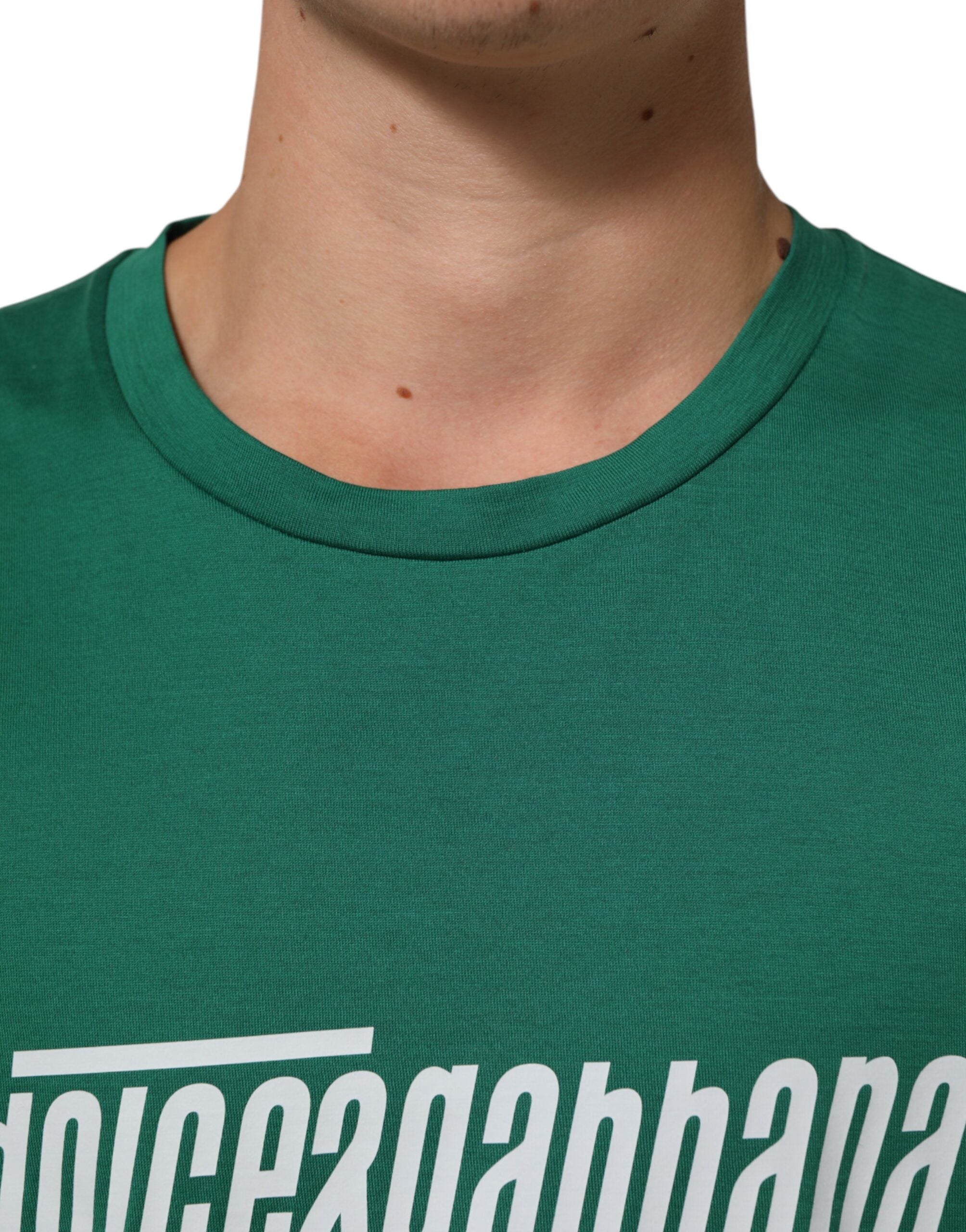Dolce & Gabbana Green Cotton Graphic Logo Print Crewneck Men's T-shirt (Pre-Owned)