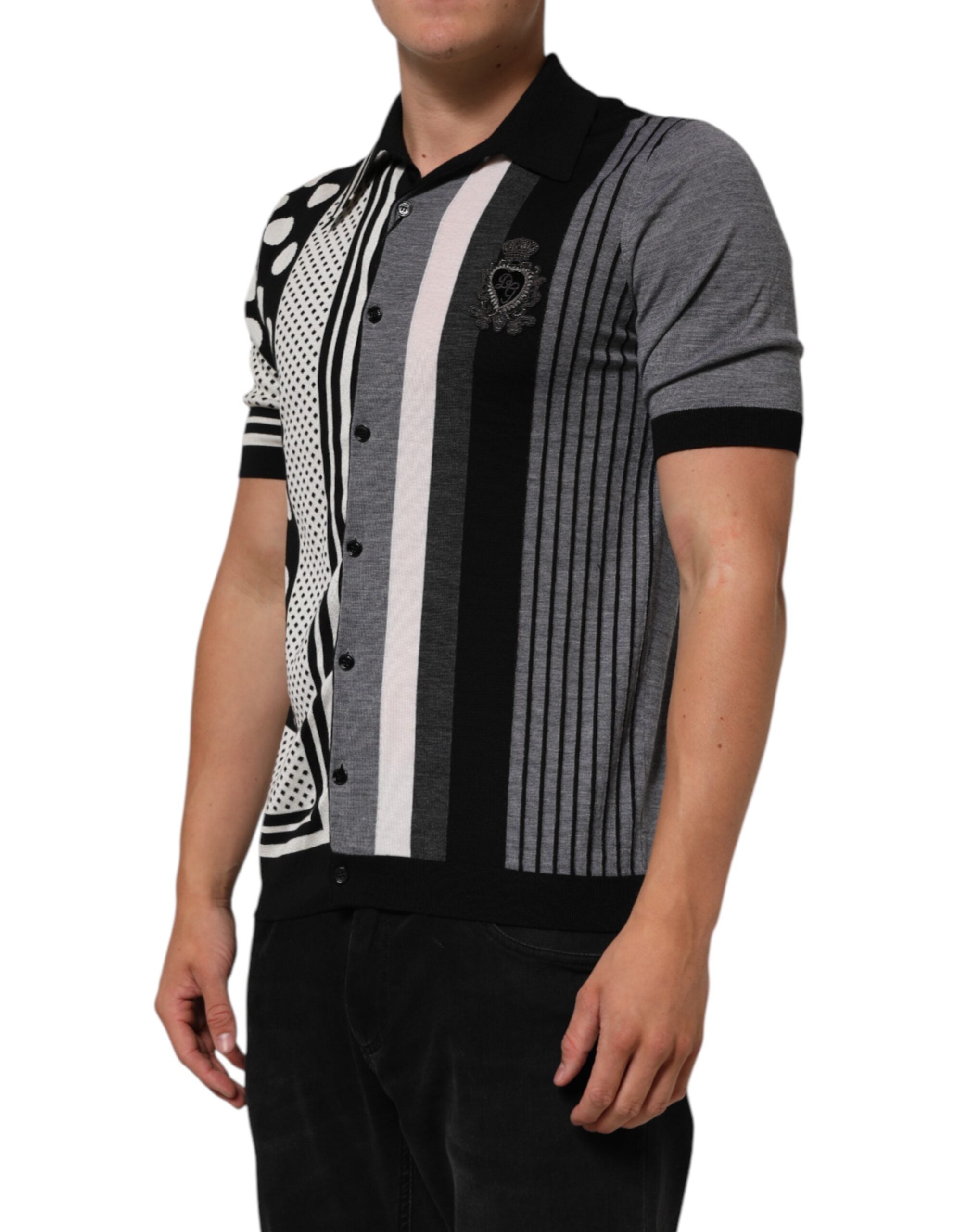 Dolce & Gabbana Black White Polka Dot Collared Polo Men's T-shirt (Pre-Owned)