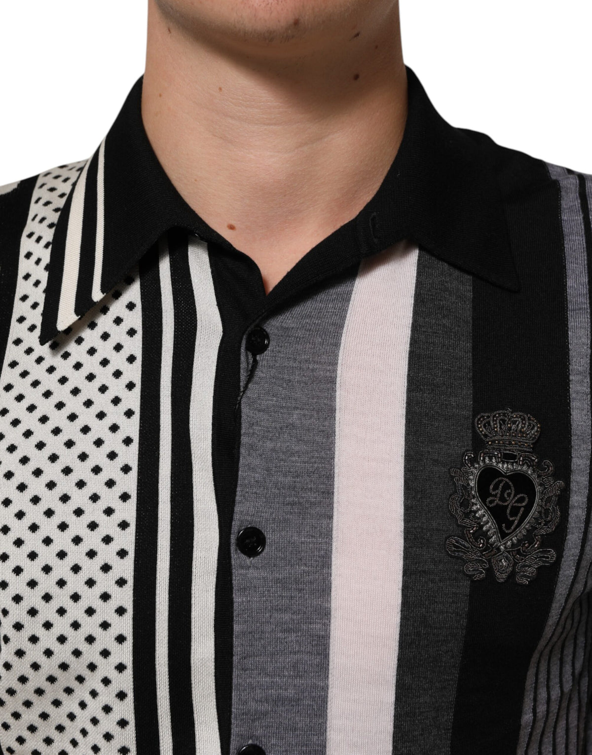 Dolce & Gabbana Black White Polka Dot Collared Polo Men's T-shirt (Pre-Owned)