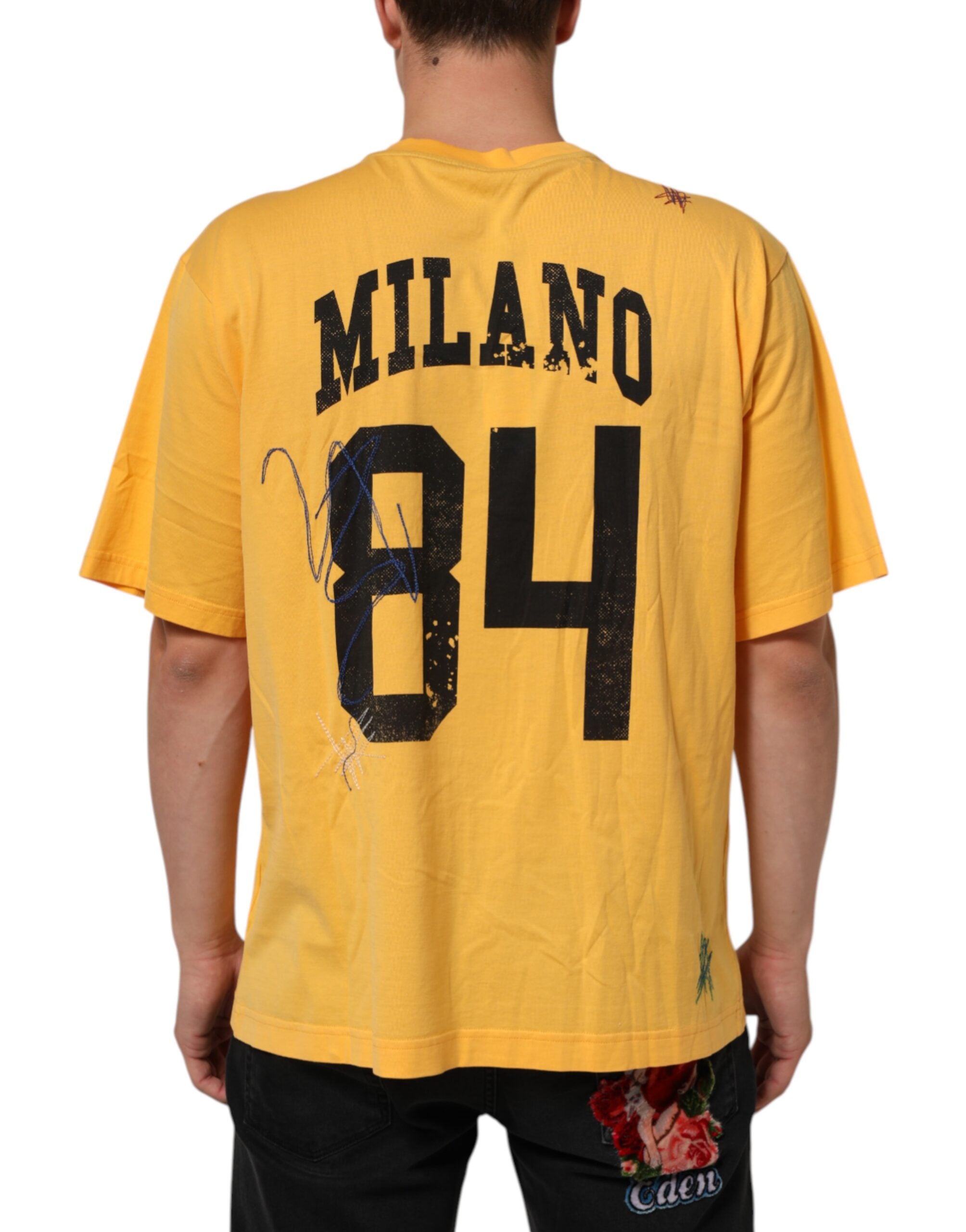 Dolce & Gabbana Yellow Secret Graden Floral Cotton Crew Neck Men's T-shirt (Pre-Owned)