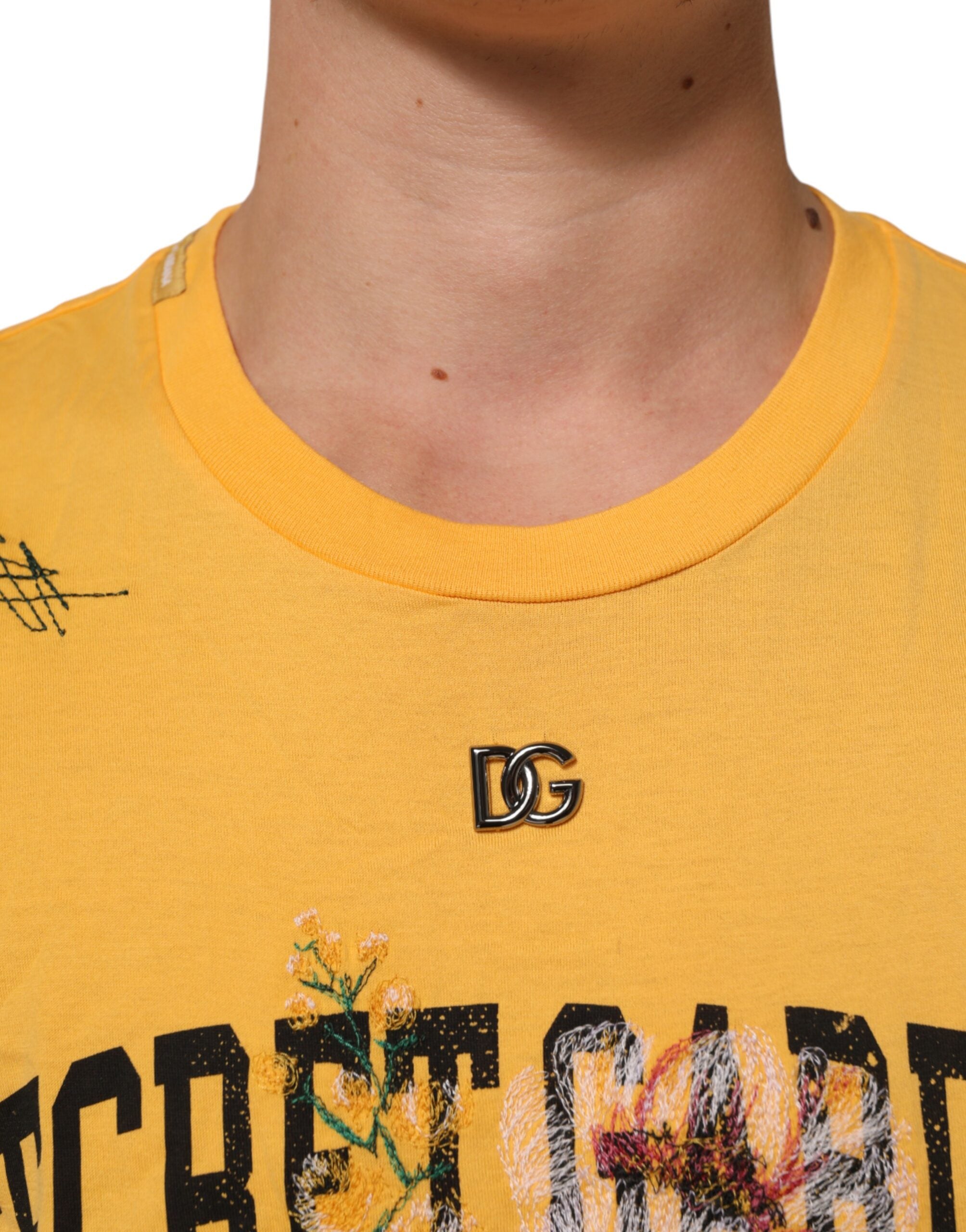 Dolce & Gabbana Yellow Secret Graden Floral Cotton Crew Neck Men's T-shirt (Pre-Owned)