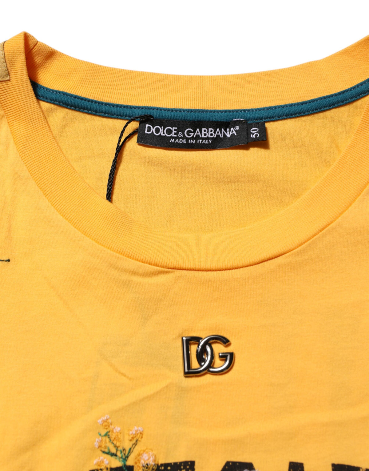 Dolce & Gabbana Yellow Secret Graden Floral Cotton Crew Neck Men's T-shirt (Pre-Owned)