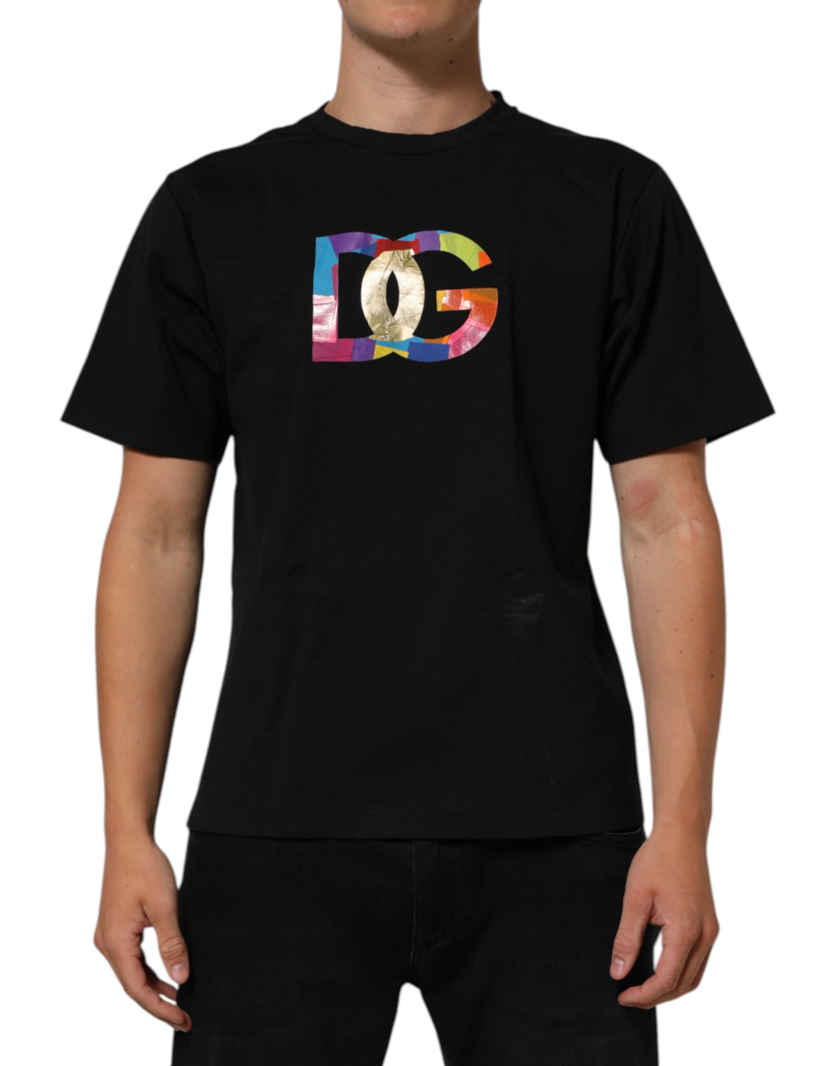 Dolce & Gabbana Black Logo Print Cotton Men Crew Neck Men's T-shirt (Pre-Owned)