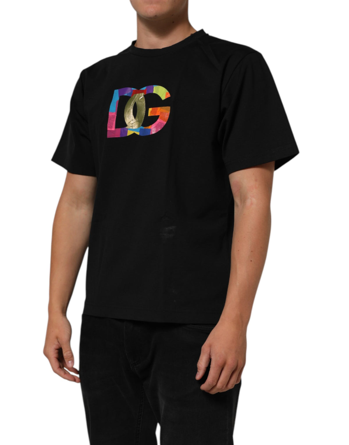 Dolce & Gabbana Black Logo Print Cotton Men Crew Neck Men's T-shirt (Pre-Owned)