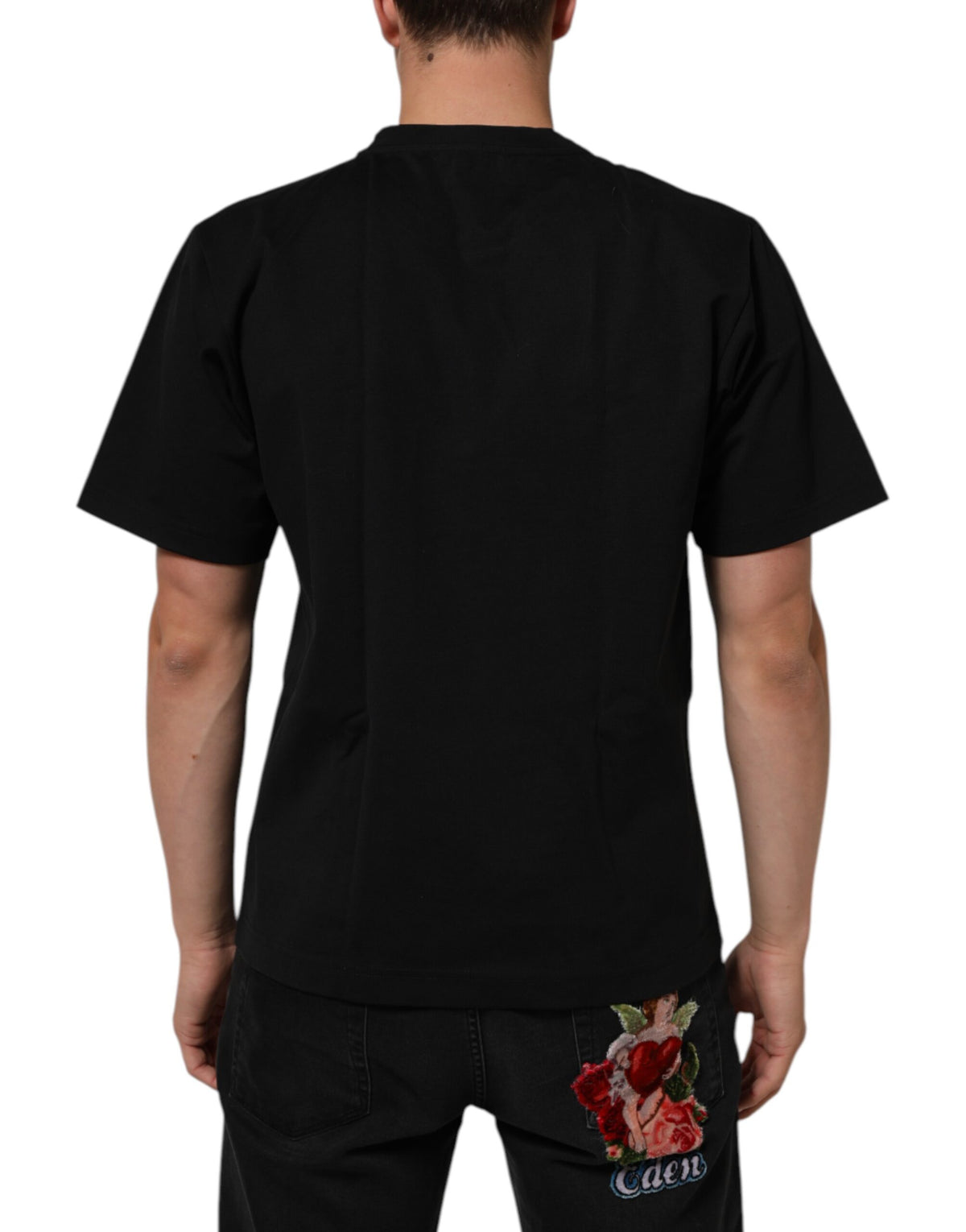 Dolce & Gabbana Black Logo Print Cotton Men Crew Neck Men's T-shirt (Pre-Owned)