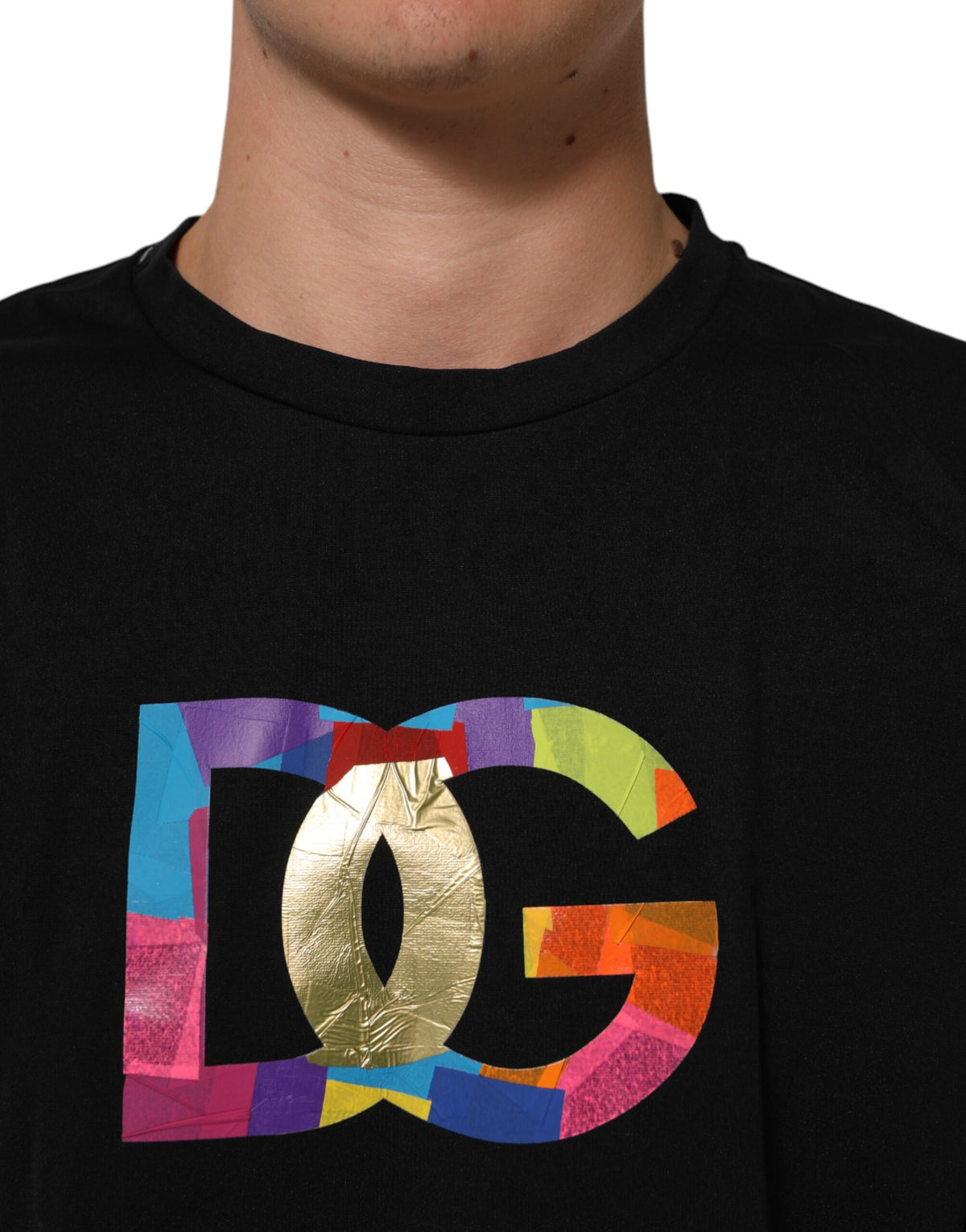 Dolce & Gabbana Black Logo Print Cotton Men Crew Neck Men's T-shirt (Pre-Owned)