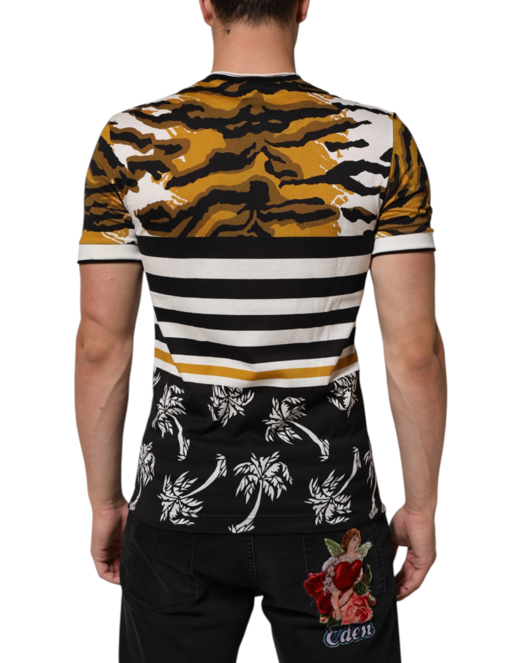 Dolce & Gabbana Multicolor Leopard Palm Leaf Men Crew Neck Men's T-shirt