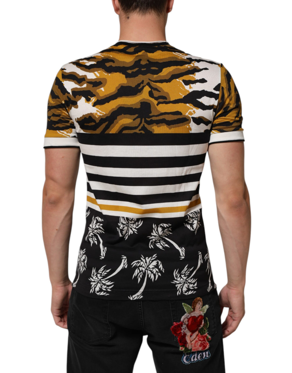 Dolce & Gabbana Multicolor Leopard Palm Leaf Men Crew Neck Men's T-shirt