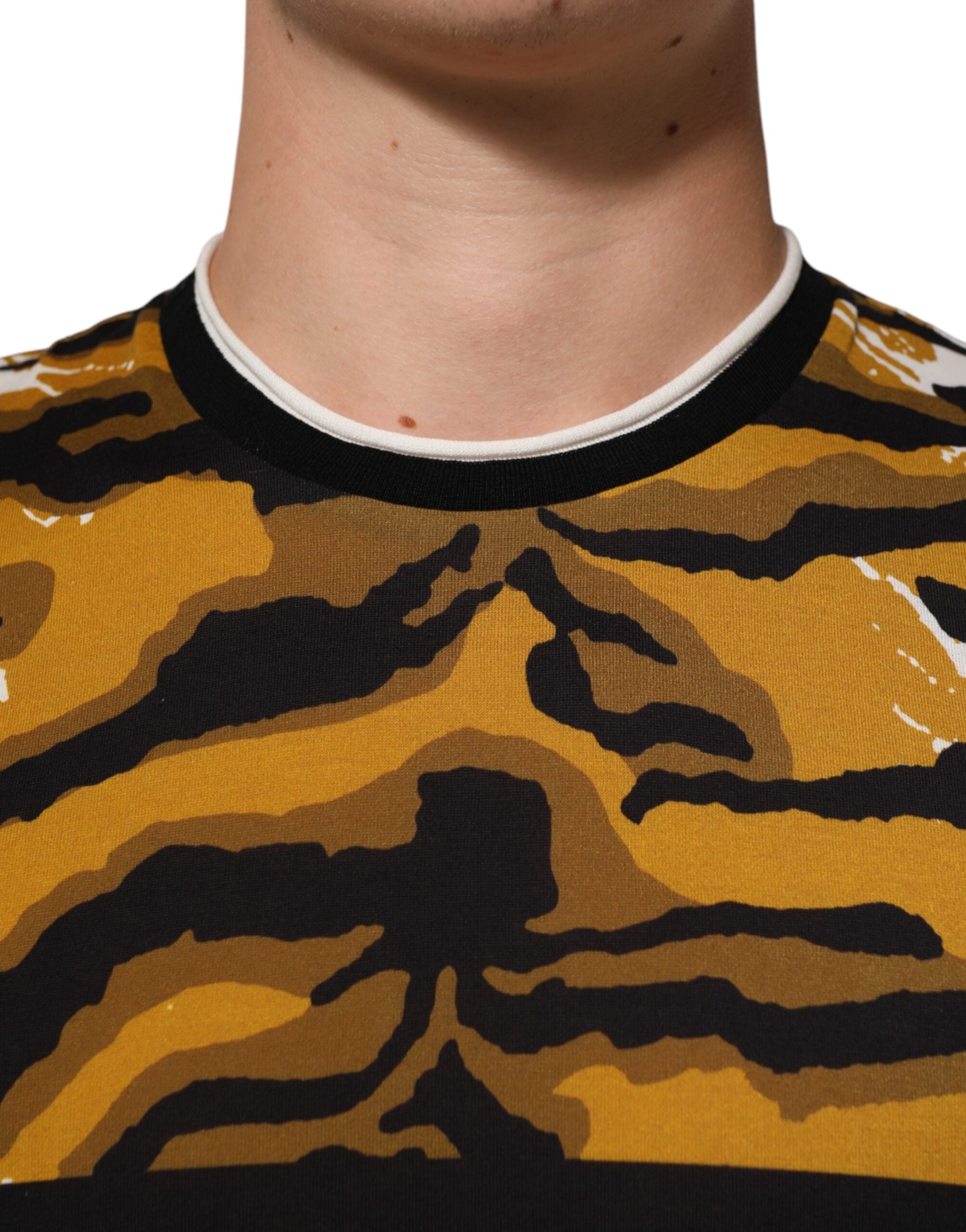 Dolce & Gabbana Multicolor Leopard Palm Leaf Men Crew Neck Men's T-shirt