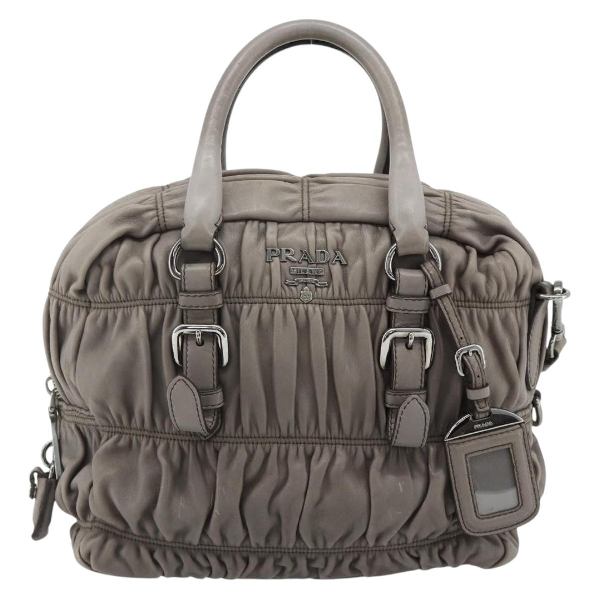 Prada Gaufre Convertible Satchel Nappa Leather Gray Leather Handbag (Pre-Owned)