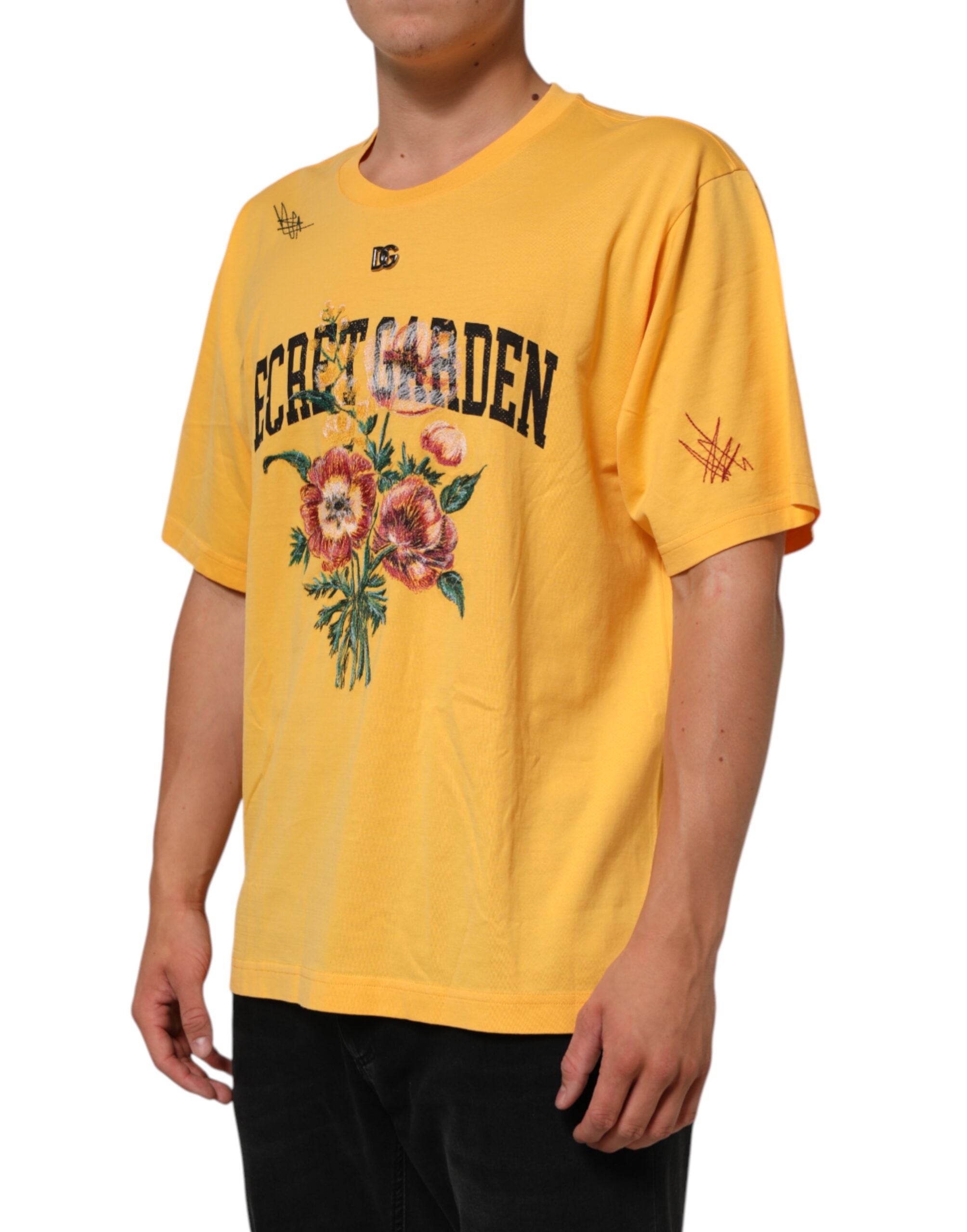 Dolce & Gabbana Yellow Secret Graden Floral Cotton CrewNeck Men's T-shirt