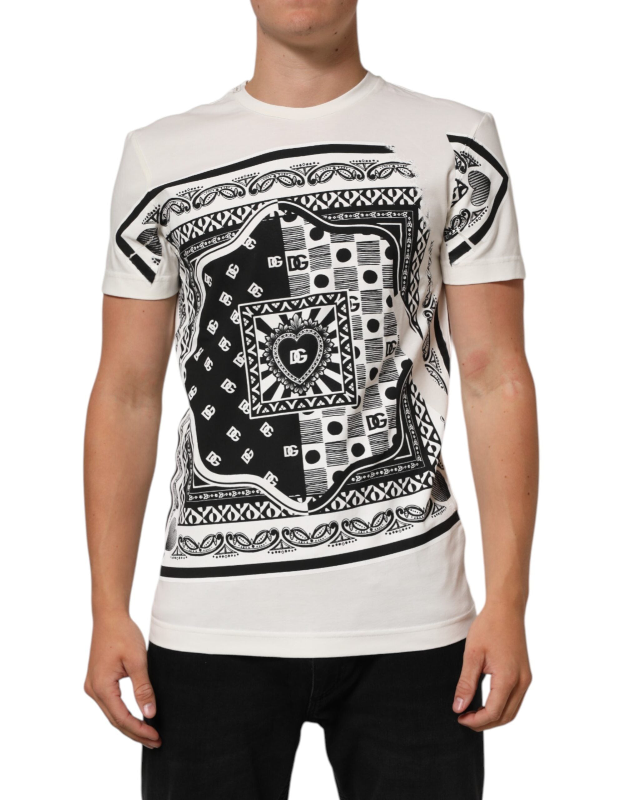 Dolce & Gabbana White Cotton Logo Bandana Print Men Men's T-shirt (Pre-Owned)
