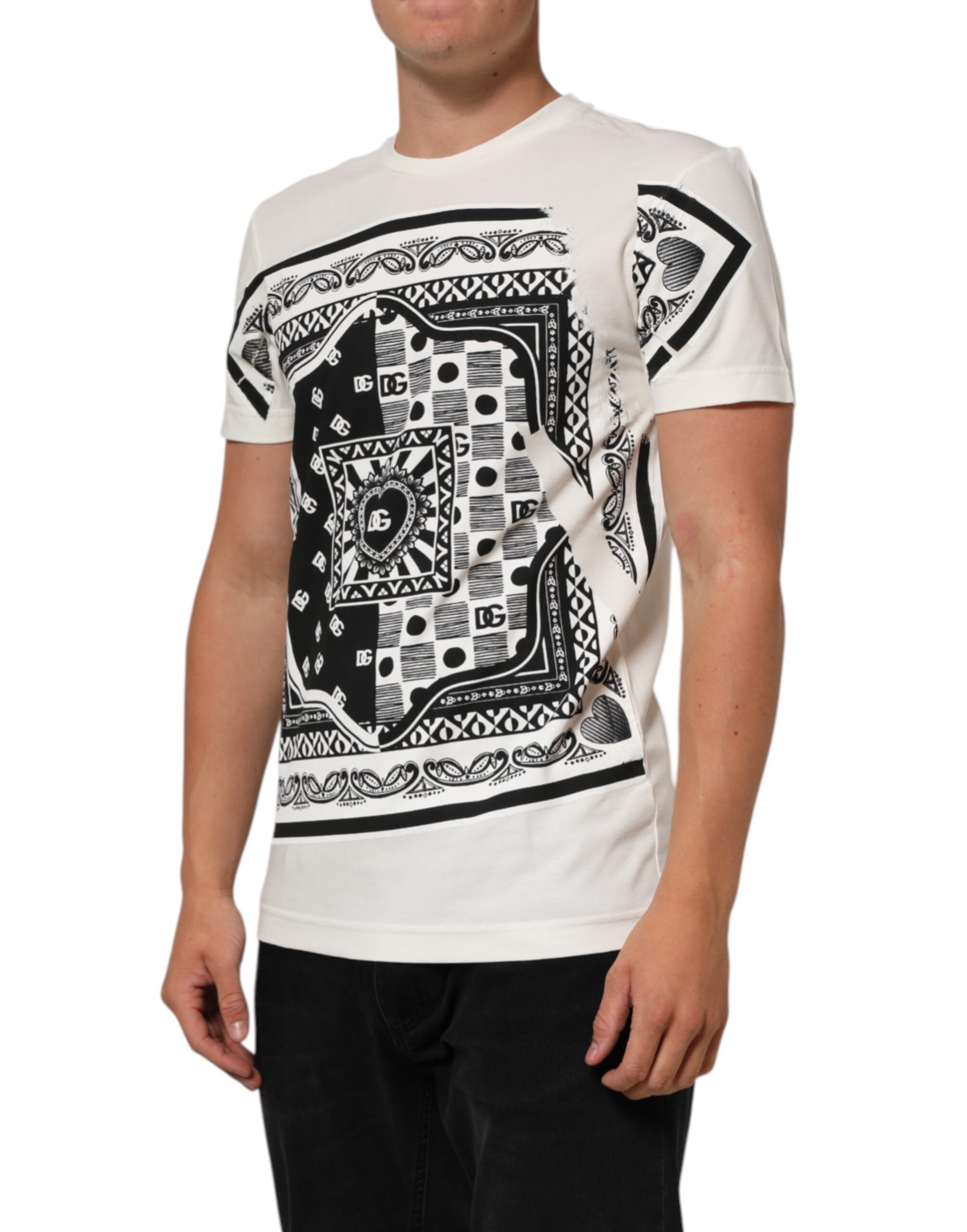 Dolce & Gabbana White Cotton Logo Bandana Print Men Men's T-shirt (Pre-Owned)