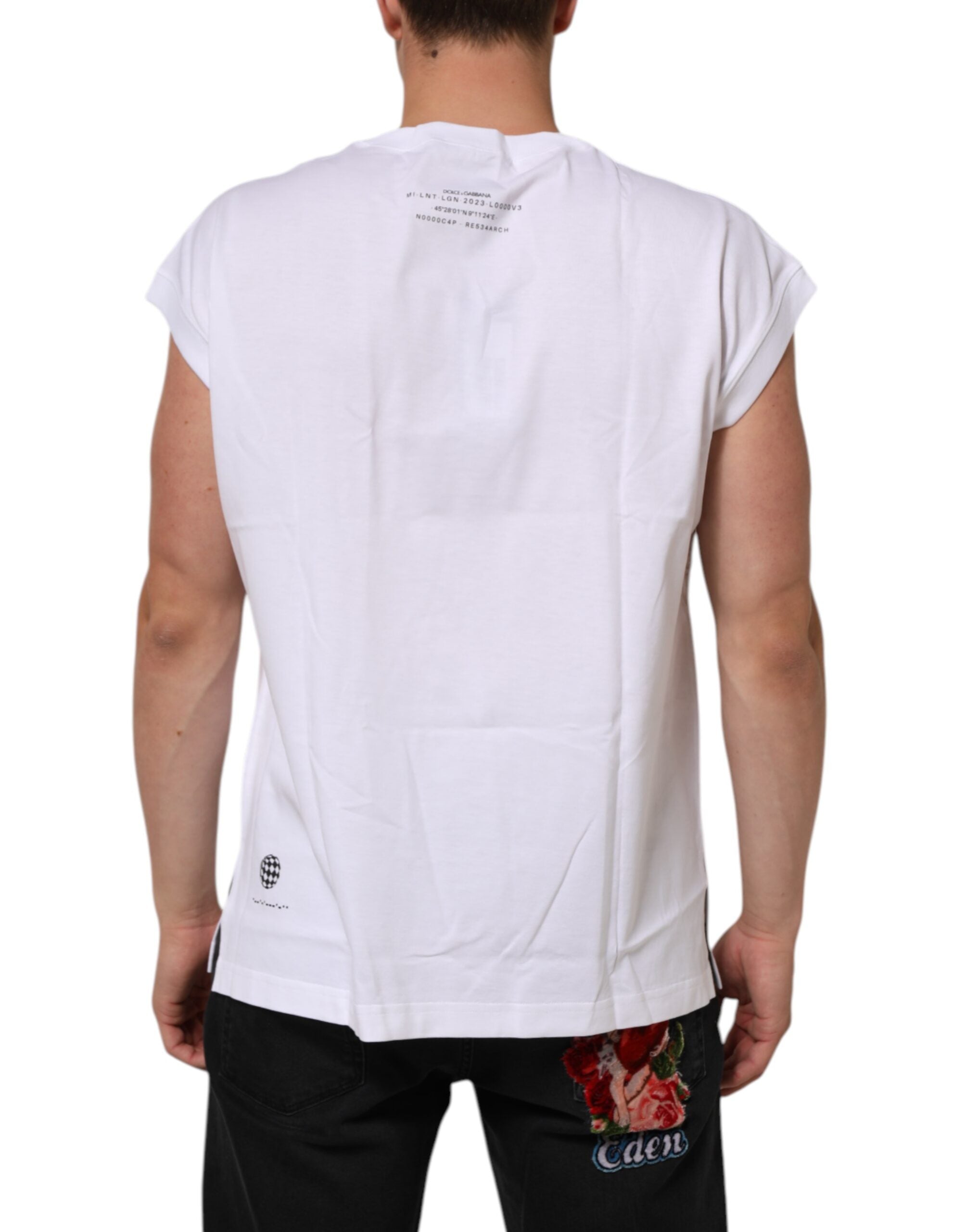 Dolce & Gabbana White Cotton Sleeveless Printed Tank Men's T-shirt