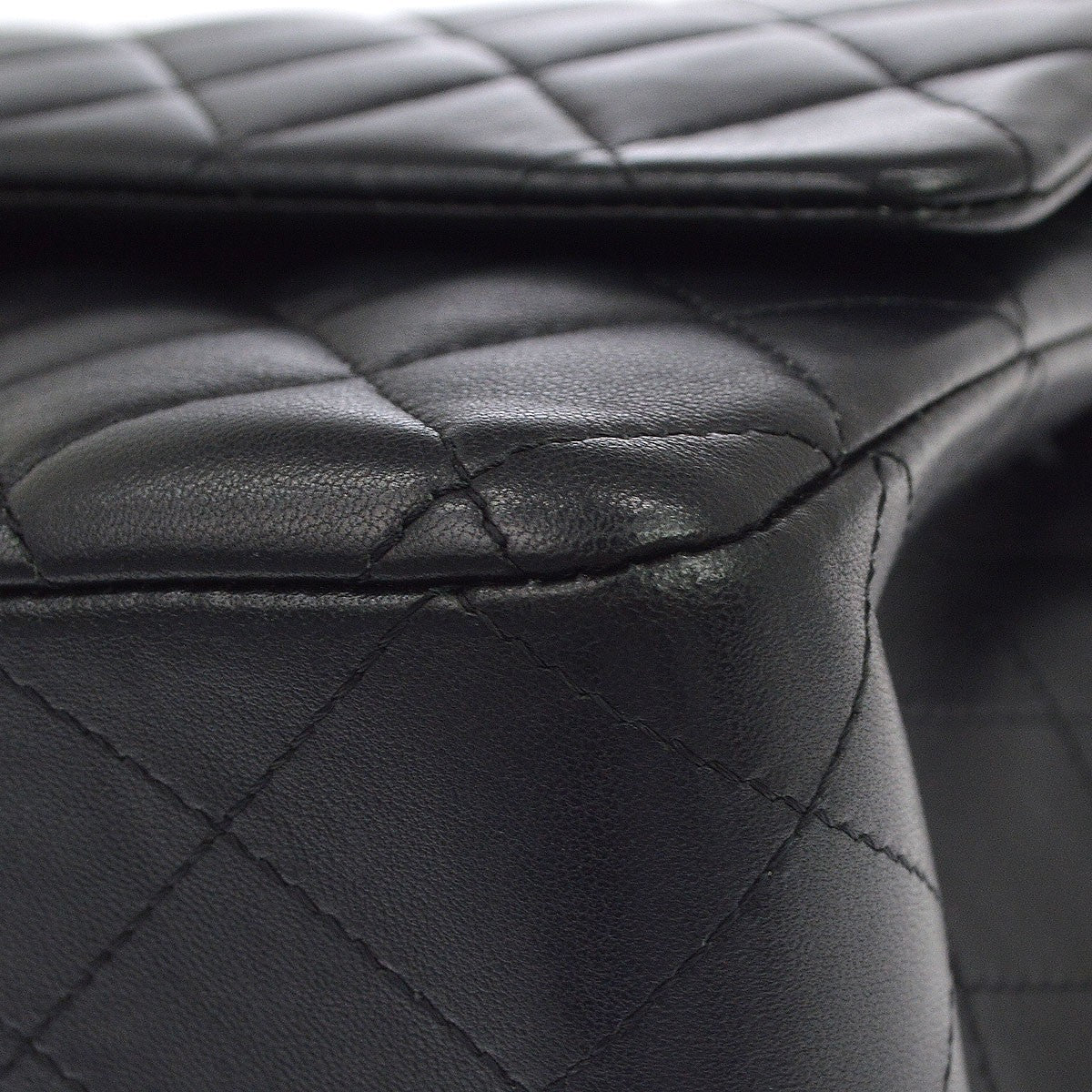 Chanel Classic Timeless Double Flap Quilted Lambskin Black Leather Handbag (Pre-Owned)