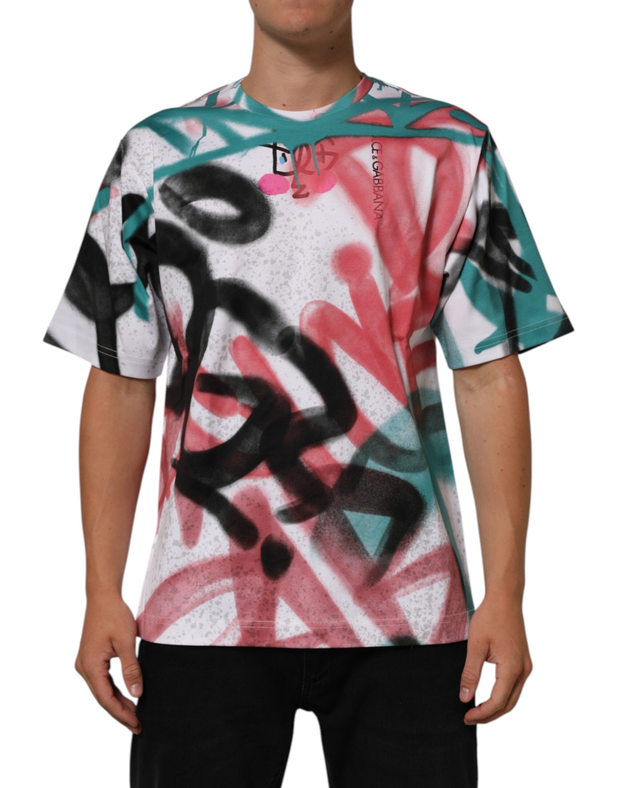 Dolce & Gabbana White Graffiti Crew Neck Short Sleeves Men's T-shirt