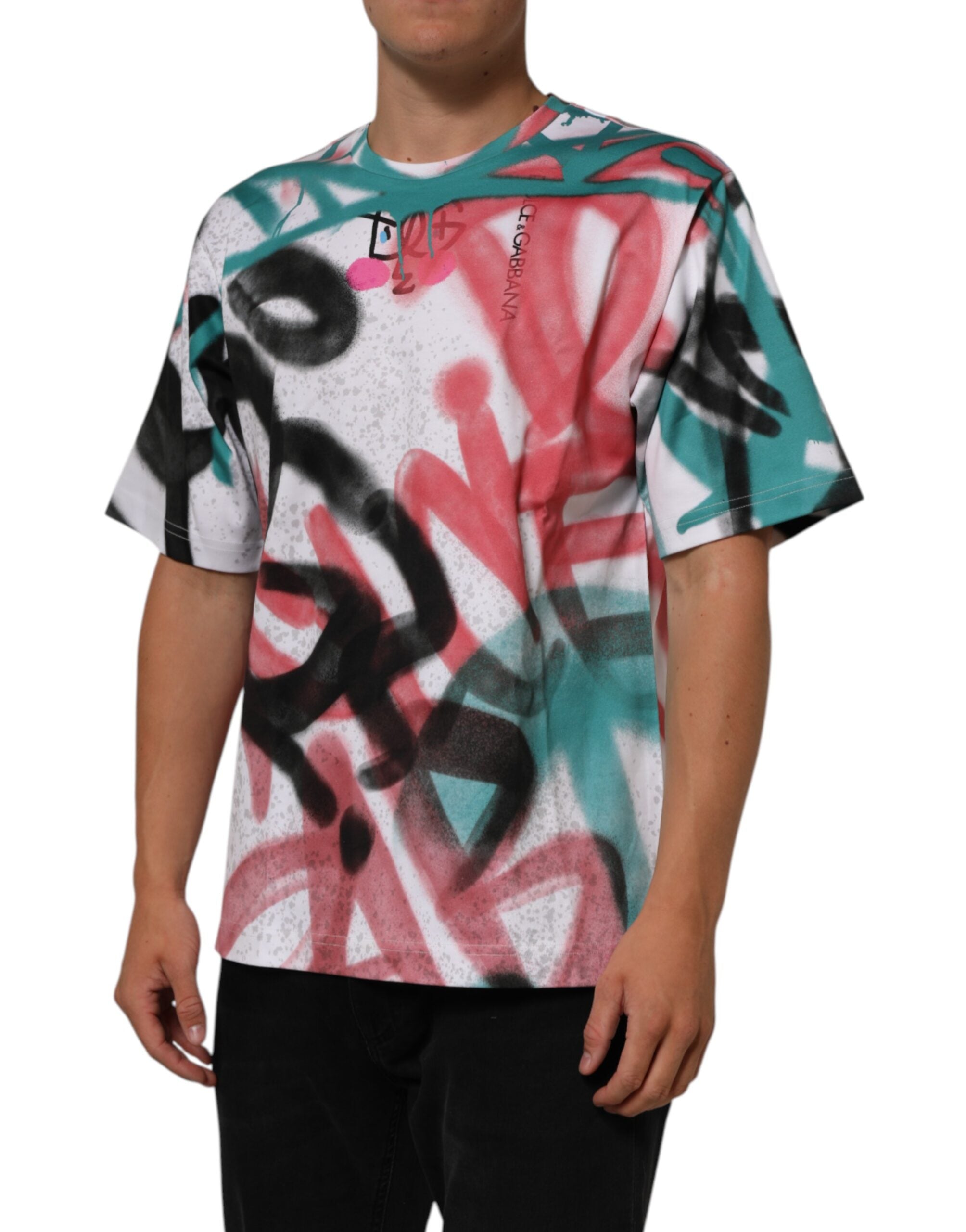 Dolce & Gabbana White Graffiti Crew Neck Short Sleeves Men's T-shirt