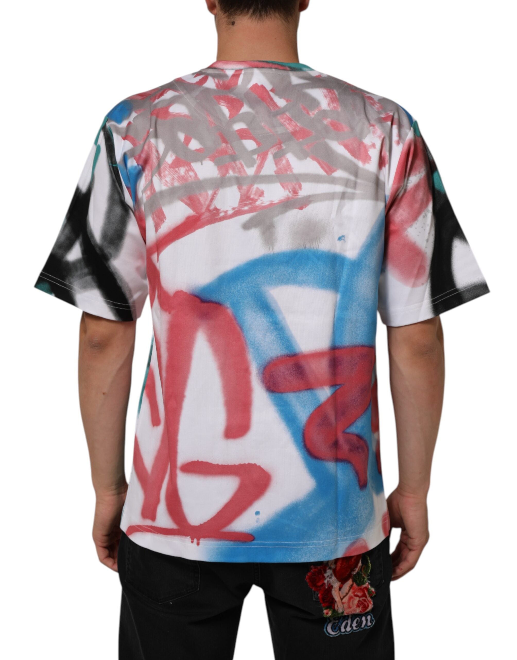 Dolce & Gabbana White Graffiti Crew Neck Short Sleeves Men's T-shirt