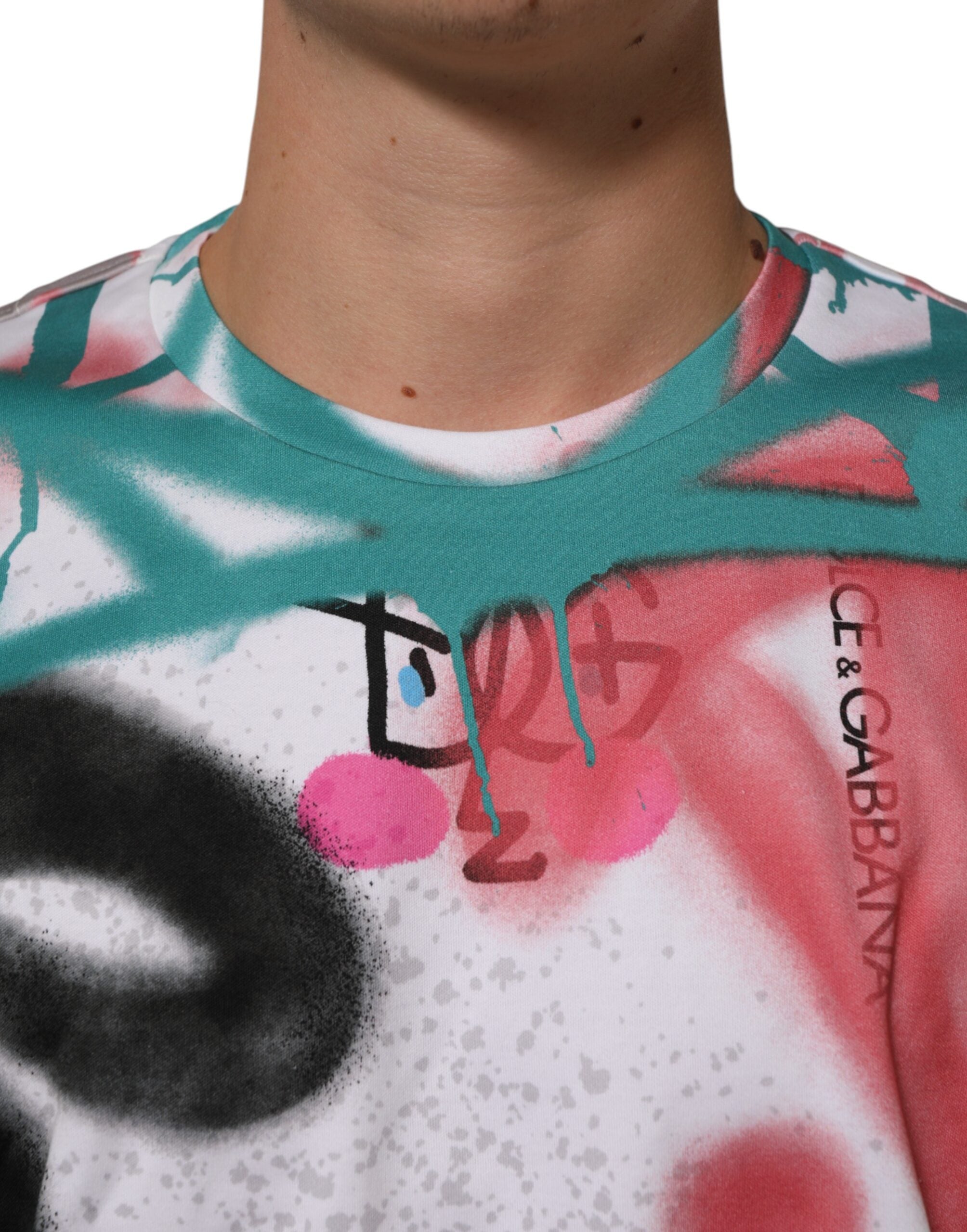 Dolce & Gabbana White Graffiti Crew Neck Short Sleeves Men's T-shirt