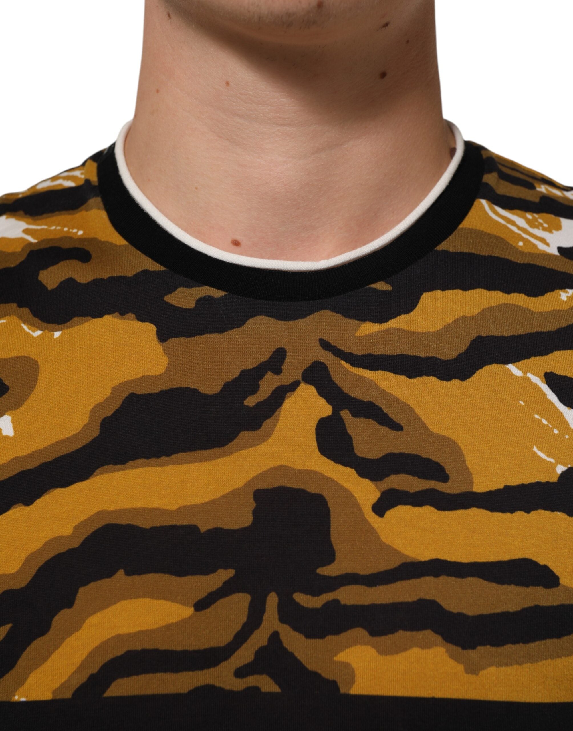 Dolce & Gabbana Multicolor Leopard Palm Leaf Men Crew Neck Men's T-shirt