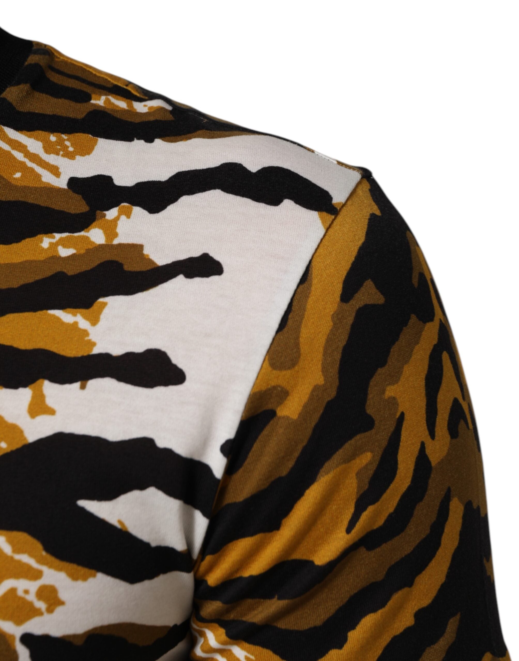 Dolce & Gabbana Multicolor Leopard Palm Leaf Men Crew Neck Men's T-shirt
