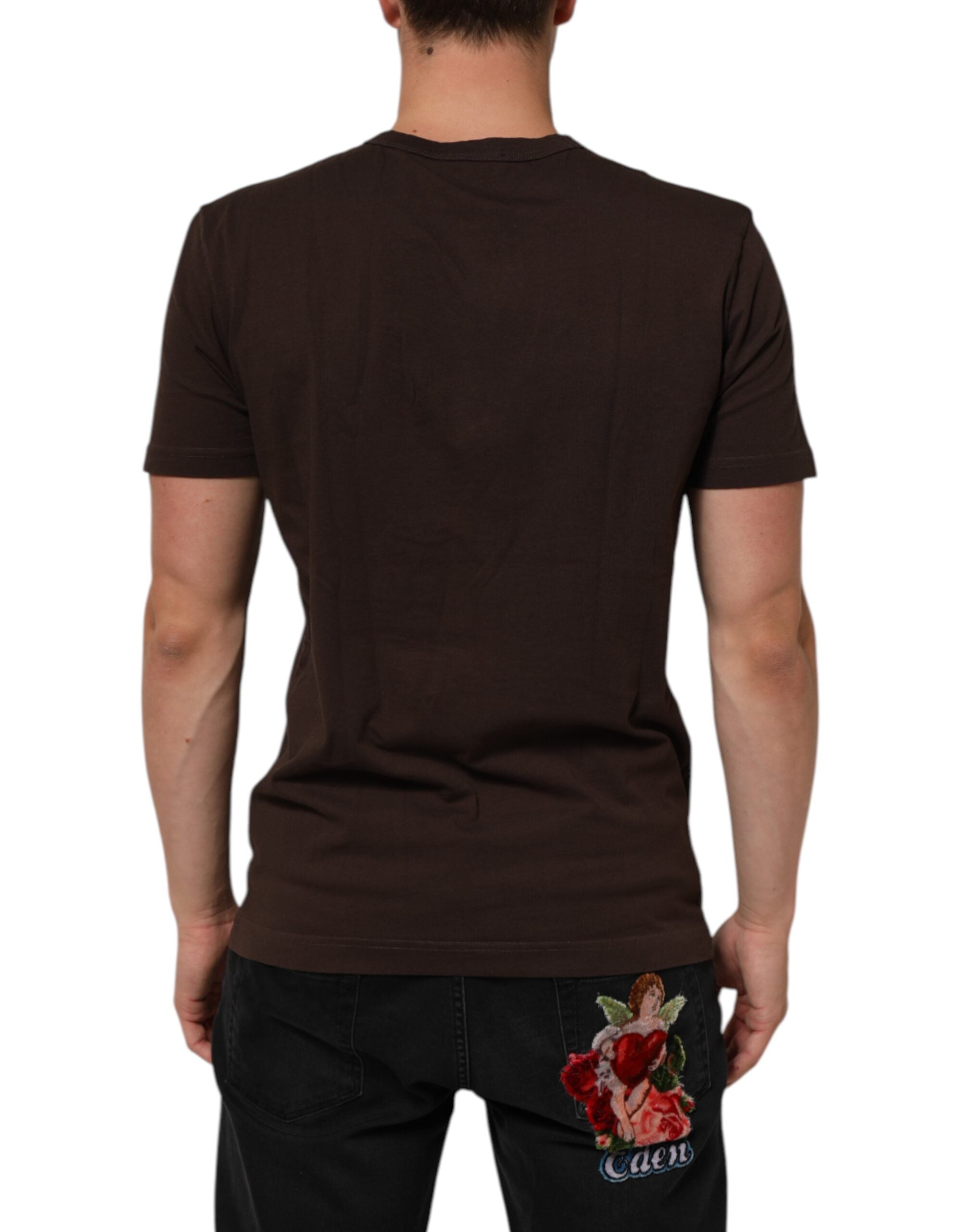 Dolce & Gabbana Brown Coin Laurel Print Men Crew Neck Men's T-shirt