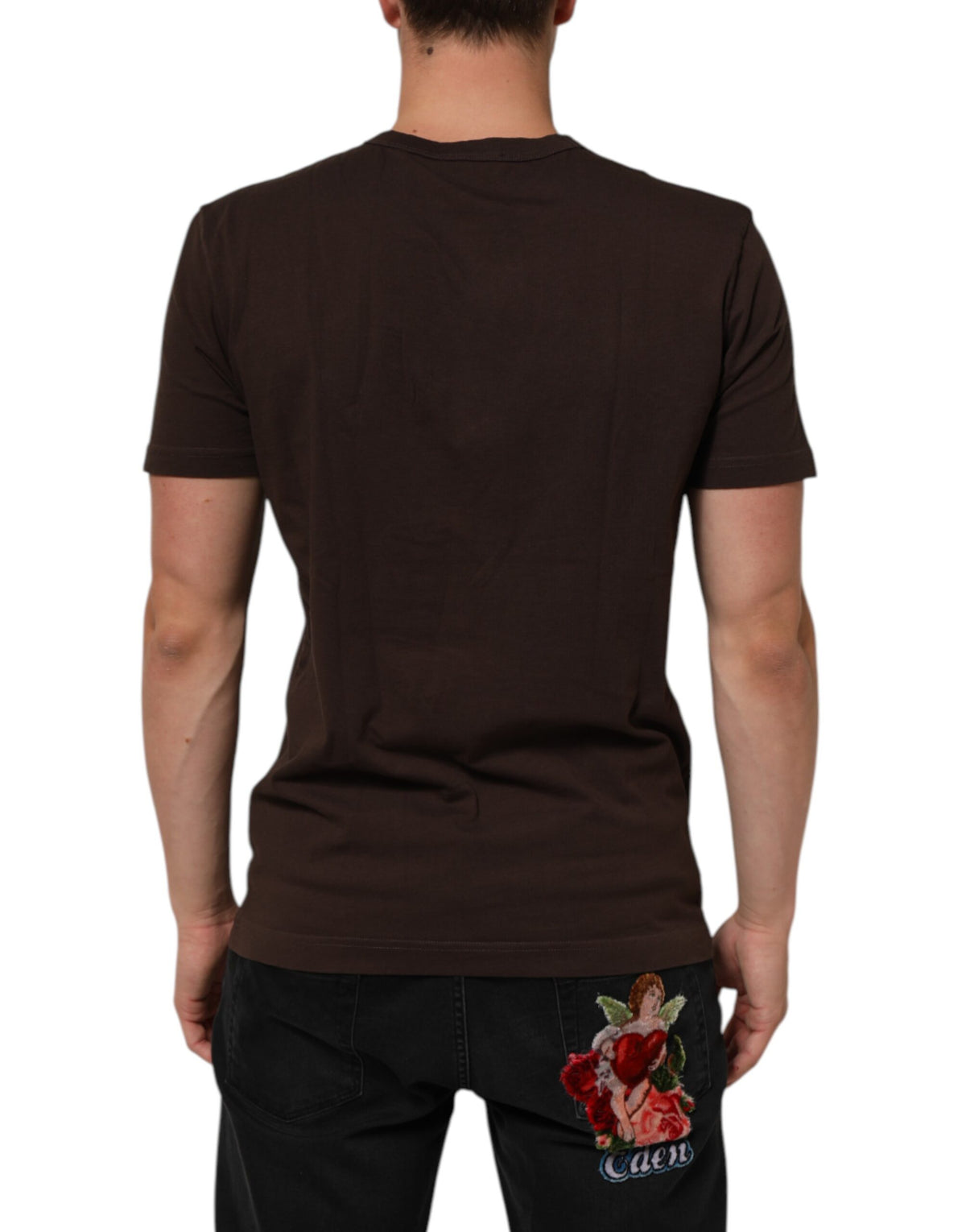Dolce & Gabbana Brown Coin Laurel Print Men Crew Neck Men's T-shirt