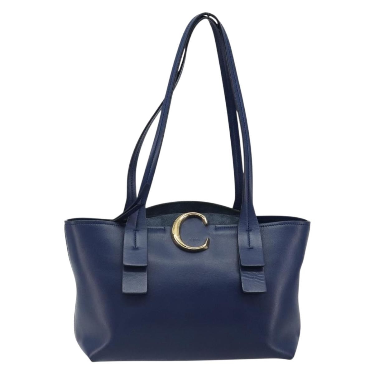 Chloe C Zipped Leather Blue Leather Tote Bag Bag (Pre-Owned)