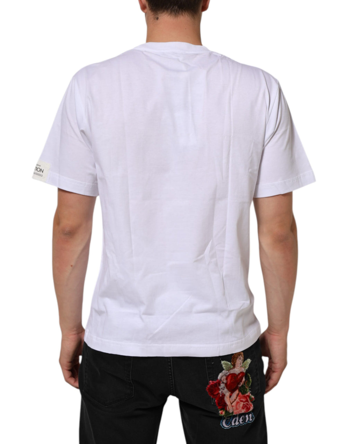 Dolce & Gabbana White Graphic Print Cotton Crew Neck Men's T-shirt
