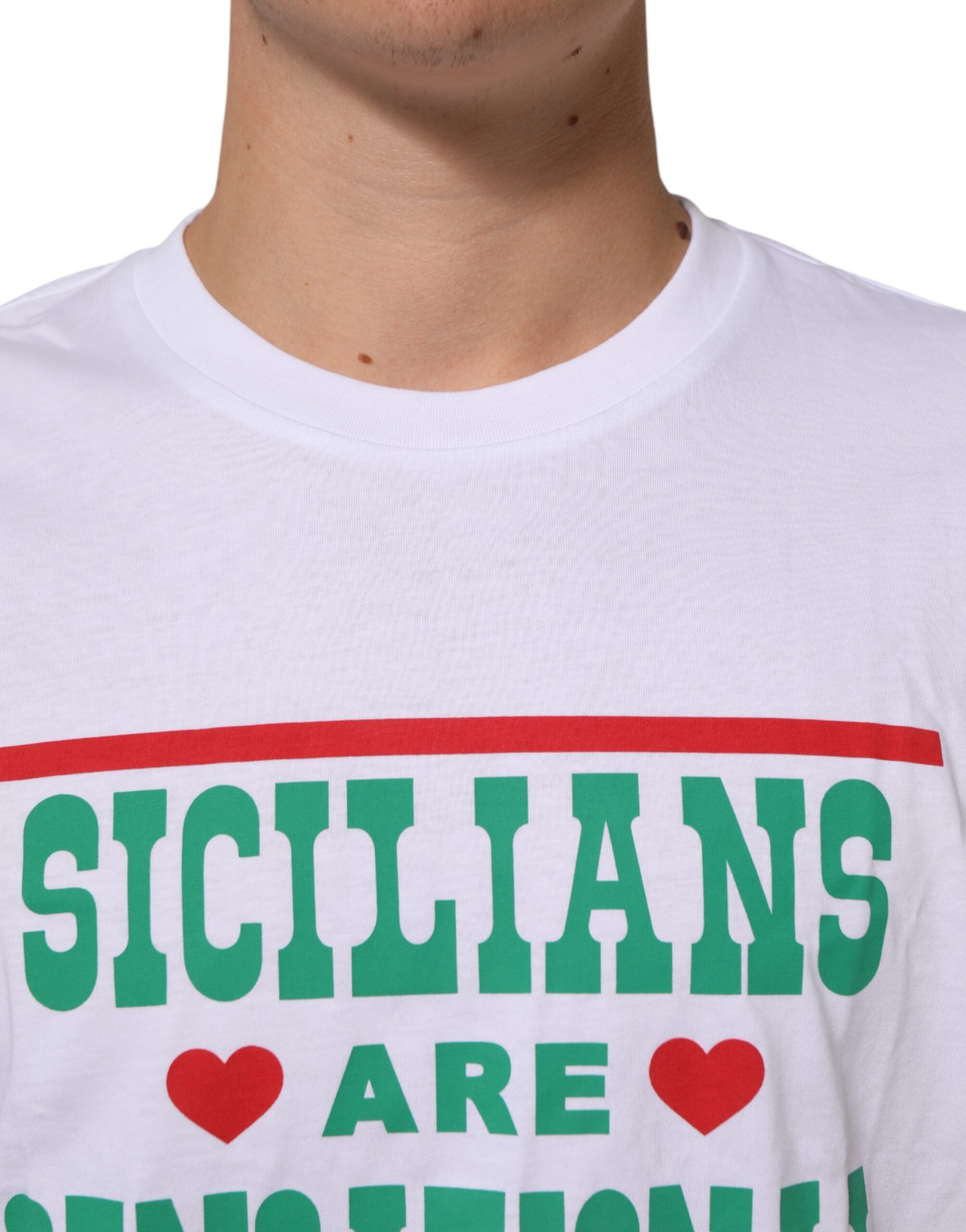 Dolce & Gabbana White Graphic Print Cotton Crew Neck Men's T-shirt