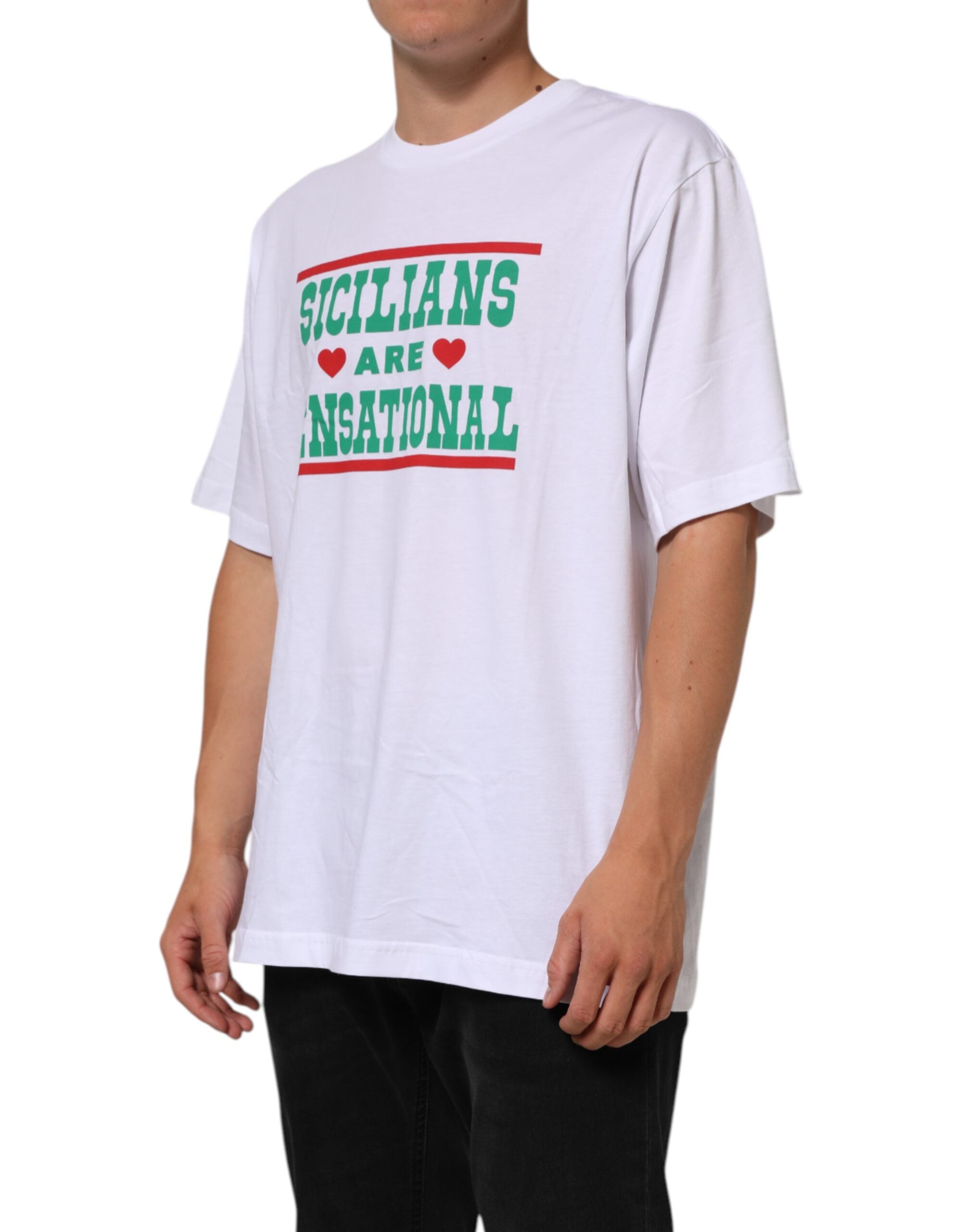 Dolce & Gabbana White Graphic Print Cotton CrewNeck Men's T-shirt (Pre-Owned)