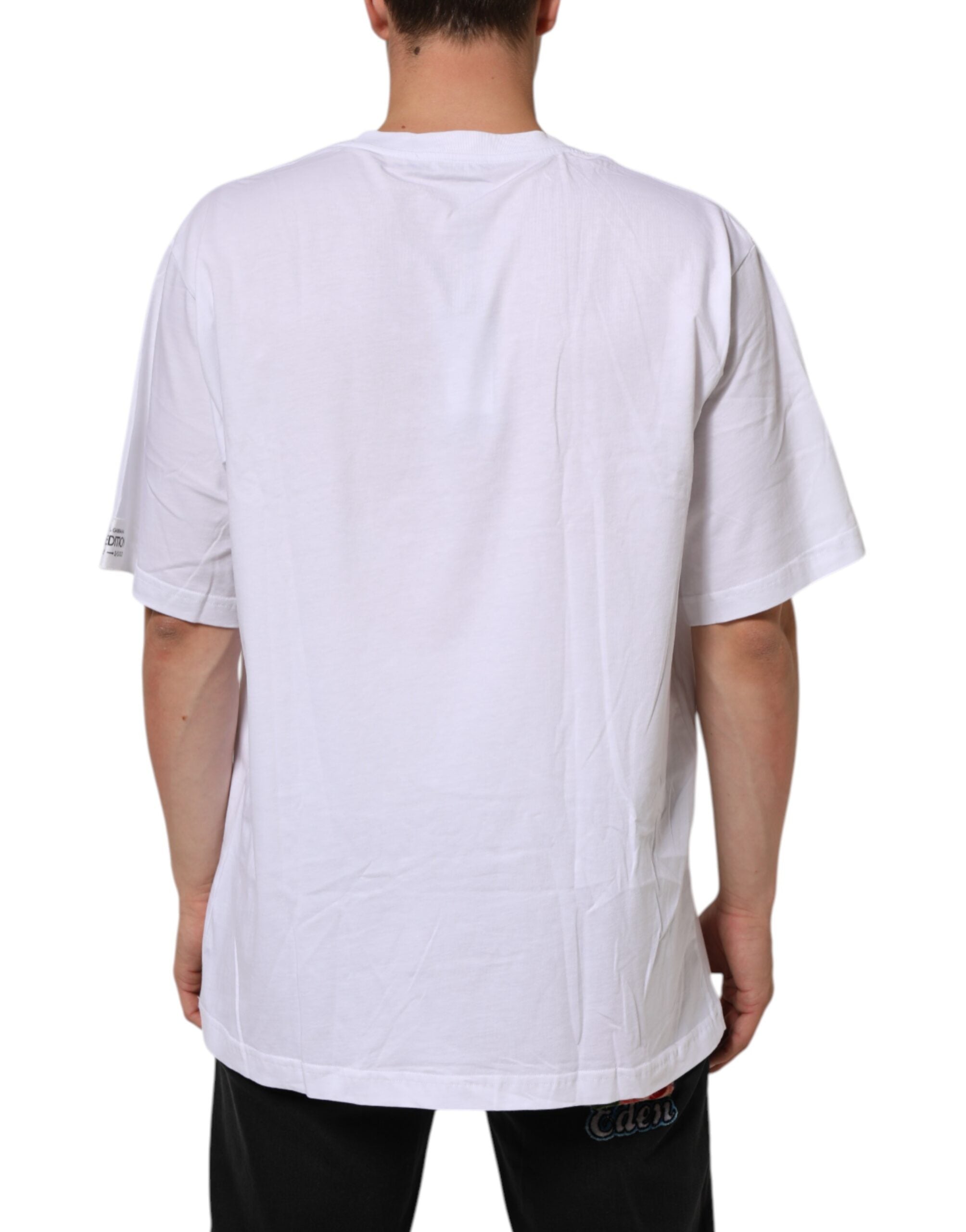 Dolce & Gabbana White Graphic Print Cotton CrewNeck Men's T-shirt (Pre-Owned)
