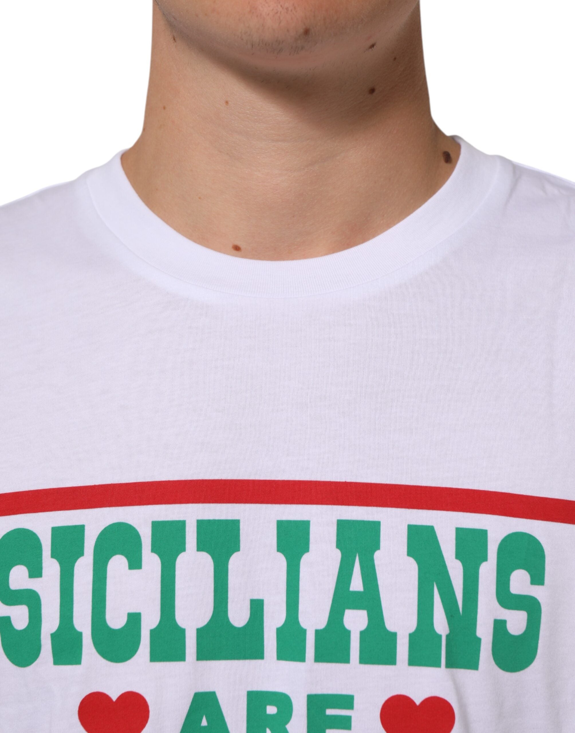 Dolce & Gabbana White Graphic Print Cotton CrewNeck Men's T-shirt (Pre-Owned)