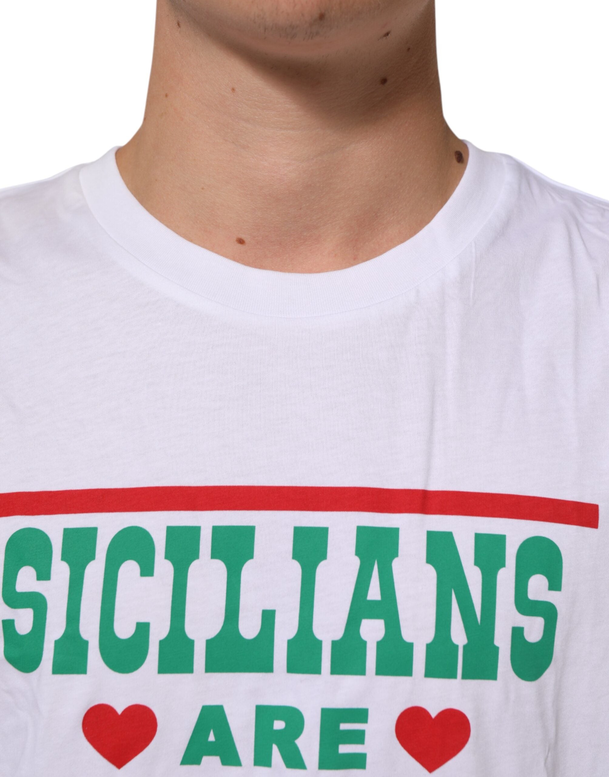 Dolce & Gabbana White Graphic Print Cotton Crew Neck Men's T-shirt