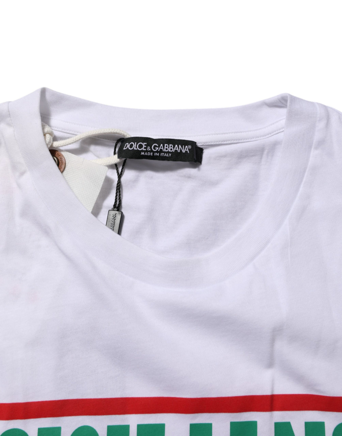 Dolce & Gabbana White Graphic Print Cotton Crew Neck Men's T-shirt