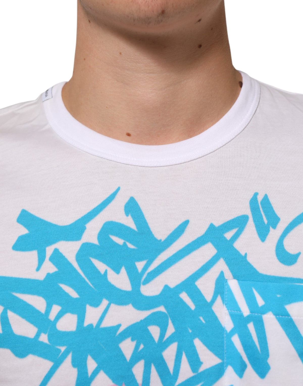 Dolce & Gabbana White Graphic Print Cotton Crew Neck Men's T-shirt