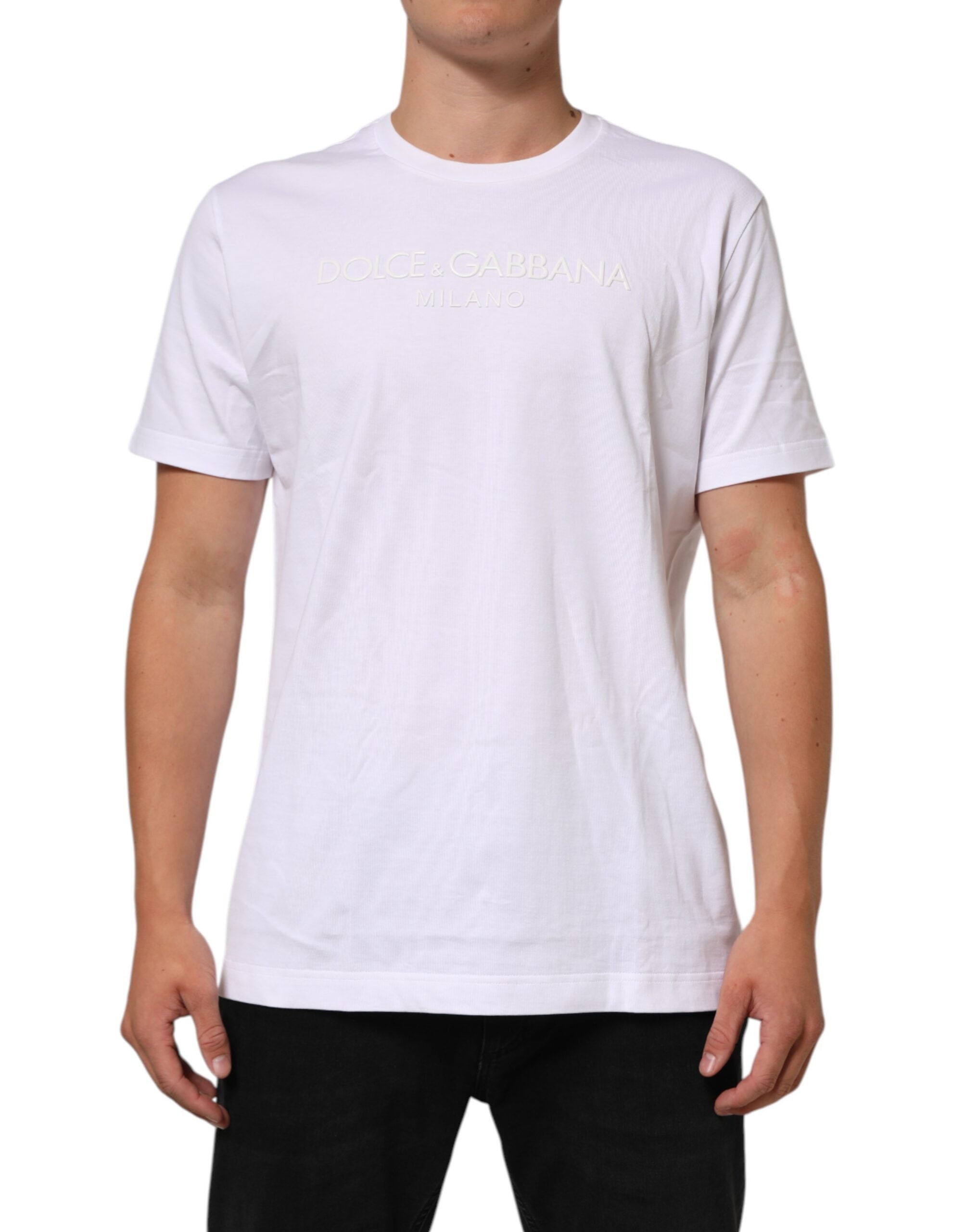 Dolce & Gabbana White Cotton Crew Neck Short Sleeves Men's T-shirt