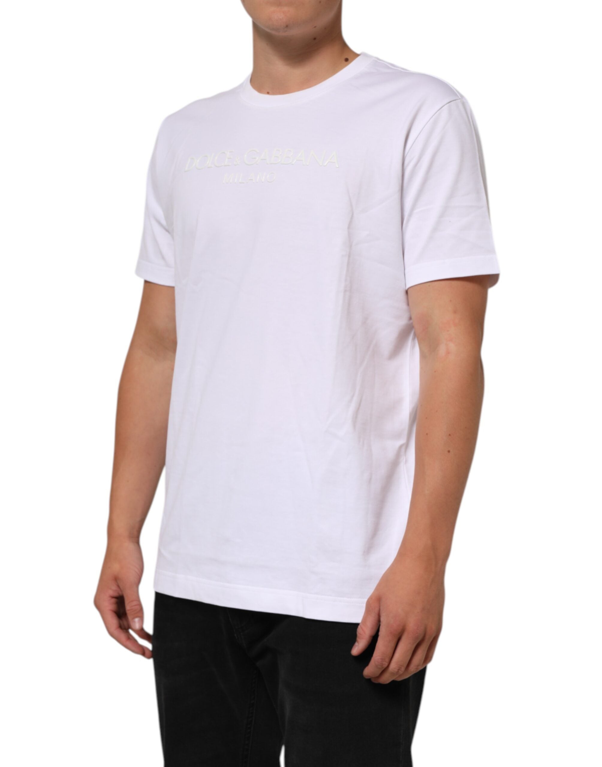 Dolce & Gabbana White Cotton Crew Neck Short Sleeves Men's T-shirt
