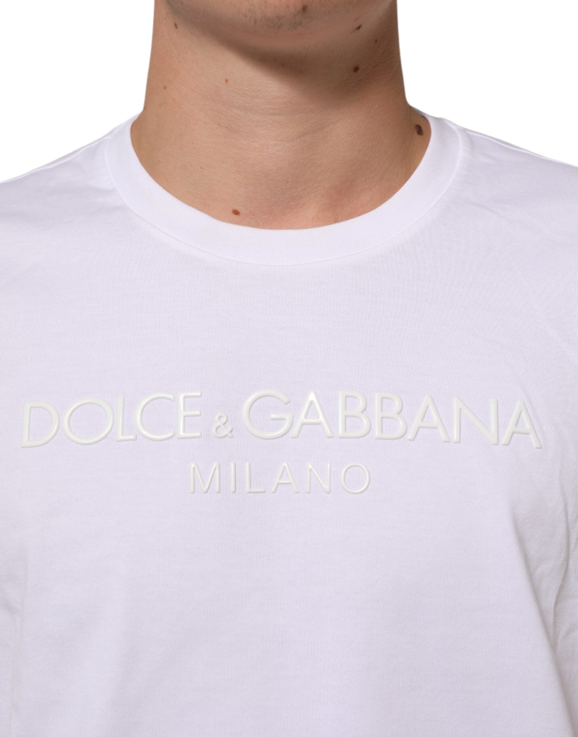 Dolce & Gabbana White Cotton Crew Neck Short Sleeves Men's T-shirt