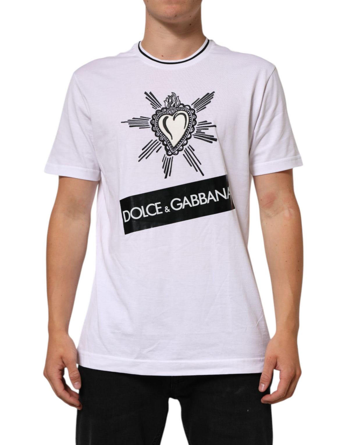 Dolce & Gabbana White Sacred Heart Short Sleeve Men Men's T-shirt