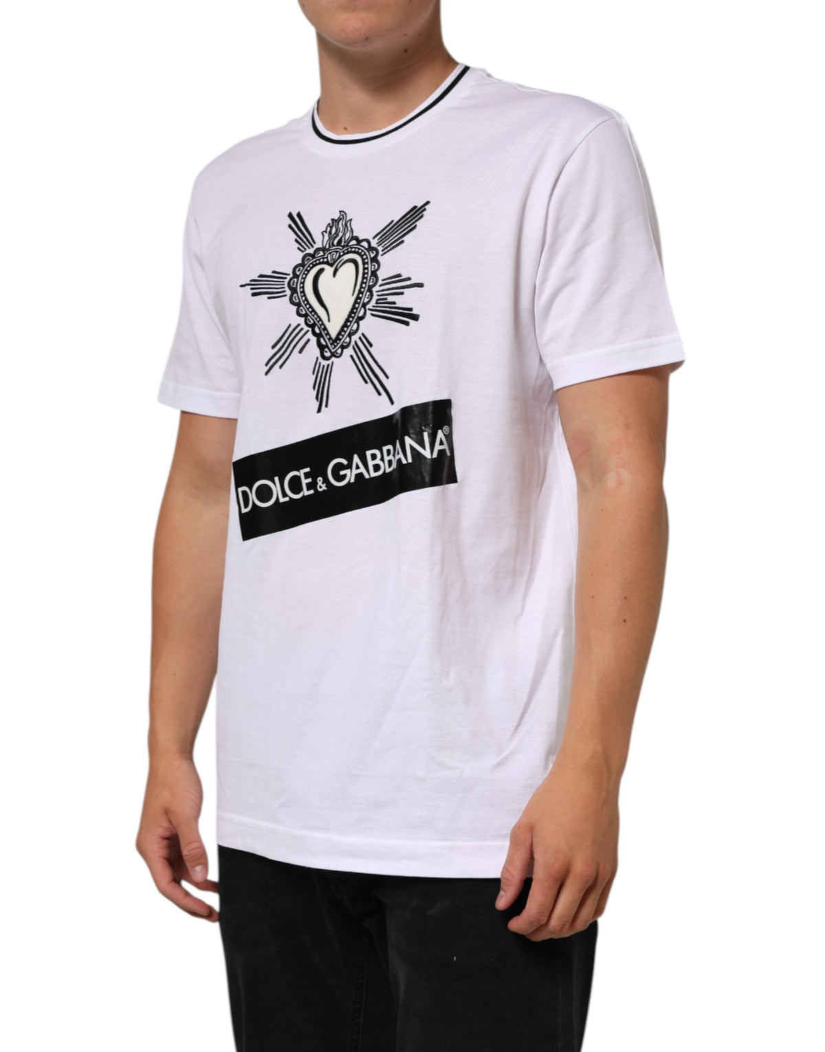 Dolce & Gabbana White Sacred Heart Short Sleeve Men Men's T-shirt