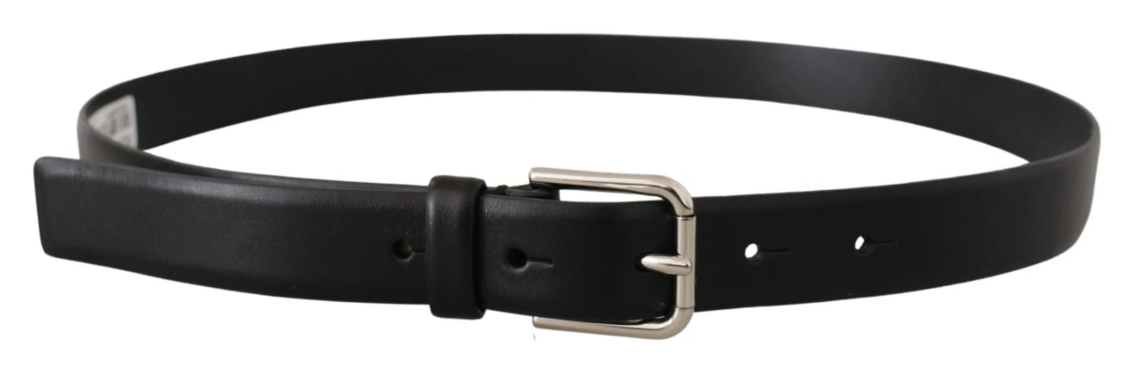 Dolce & Gabbana Black Calf Leather Silver Tone Logo Buckle Men's Belt
