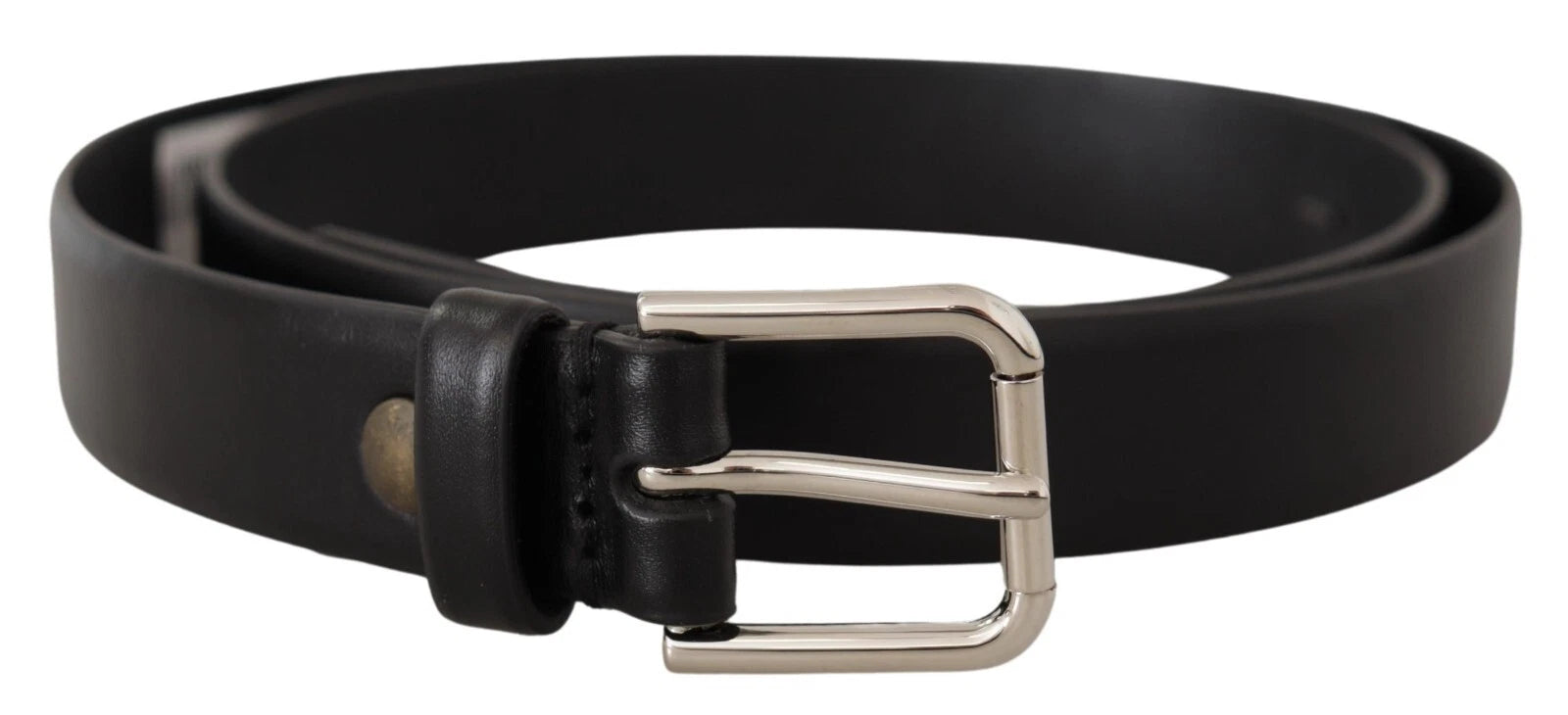 Dolce & Gabbana Black Calf Leather Silver Tone Logo Buckle Men's Belt