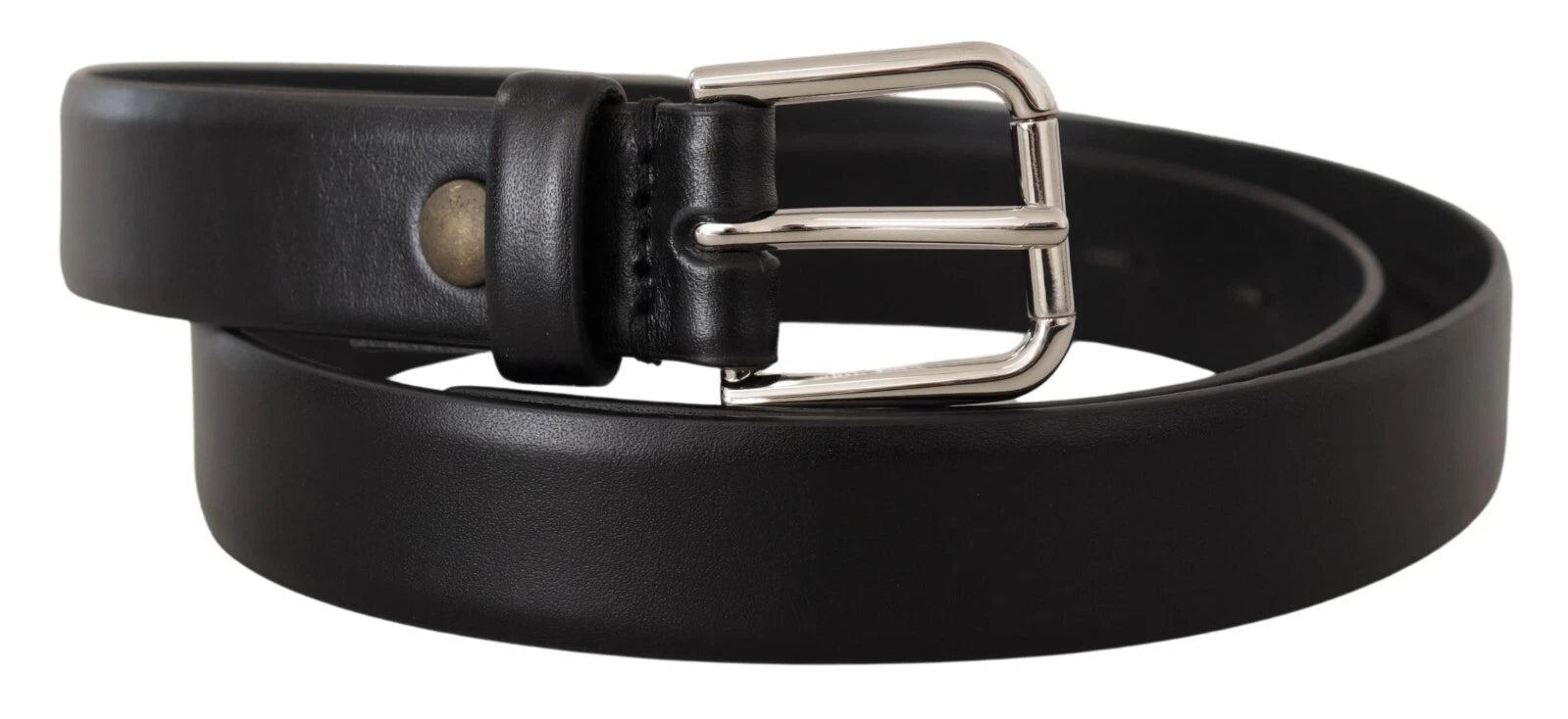 Dolce & Gabbana Black Calf Leather Silver Tone Logo Buckle Men's Belt